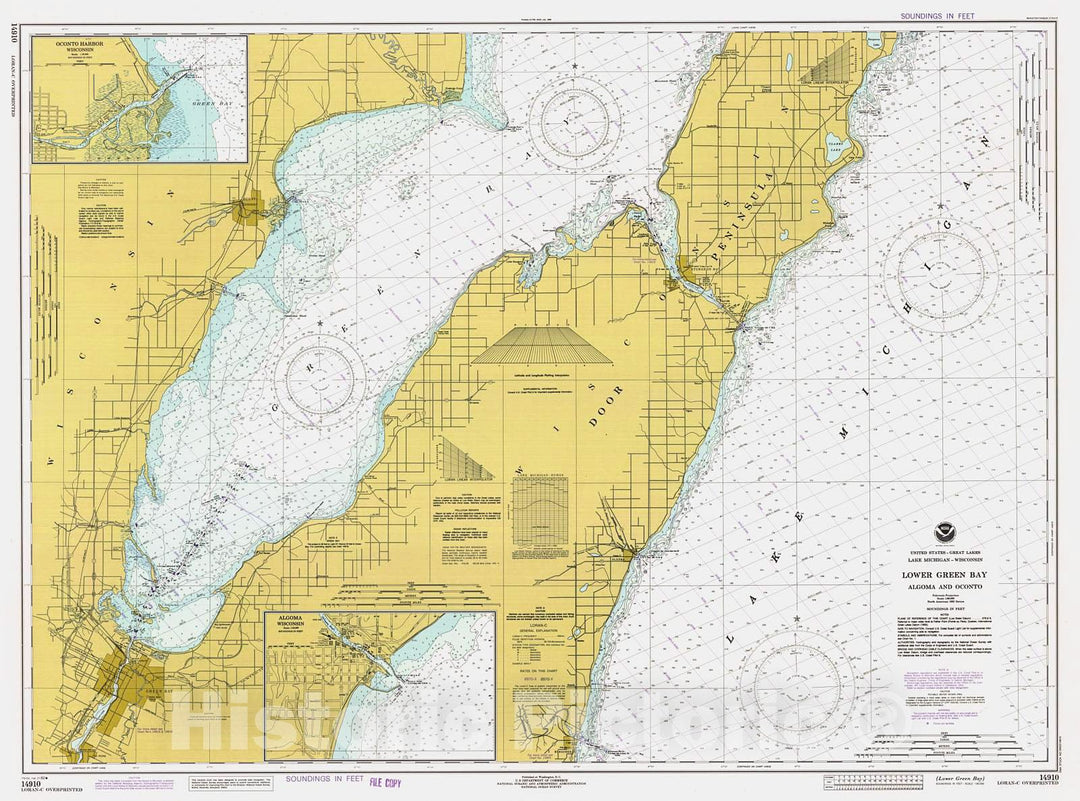 Historic Nautical Map - Lower Green Bay, 1982 NOAA Chart - Wisconsin (WI) - Vintage Wall Art