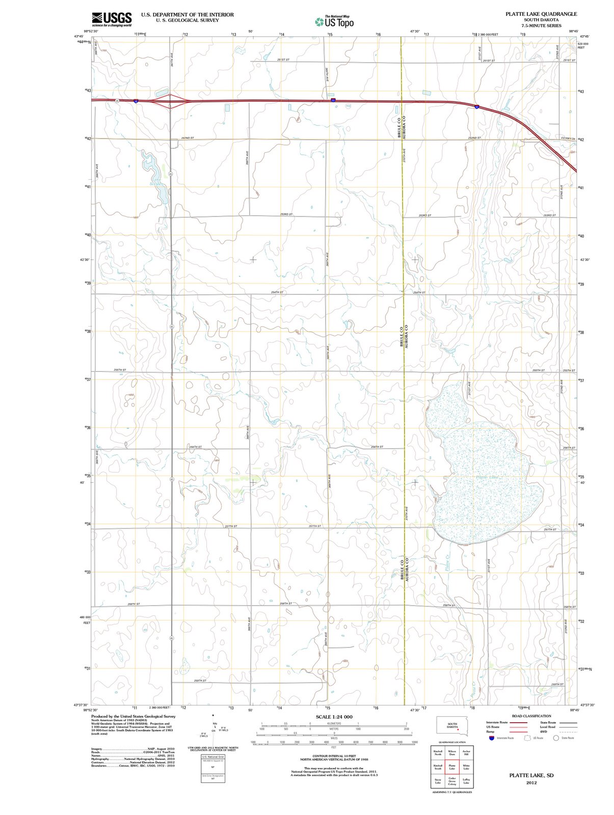 2012 Platte Lake, SD - South Dakota - USGS Topographic Map