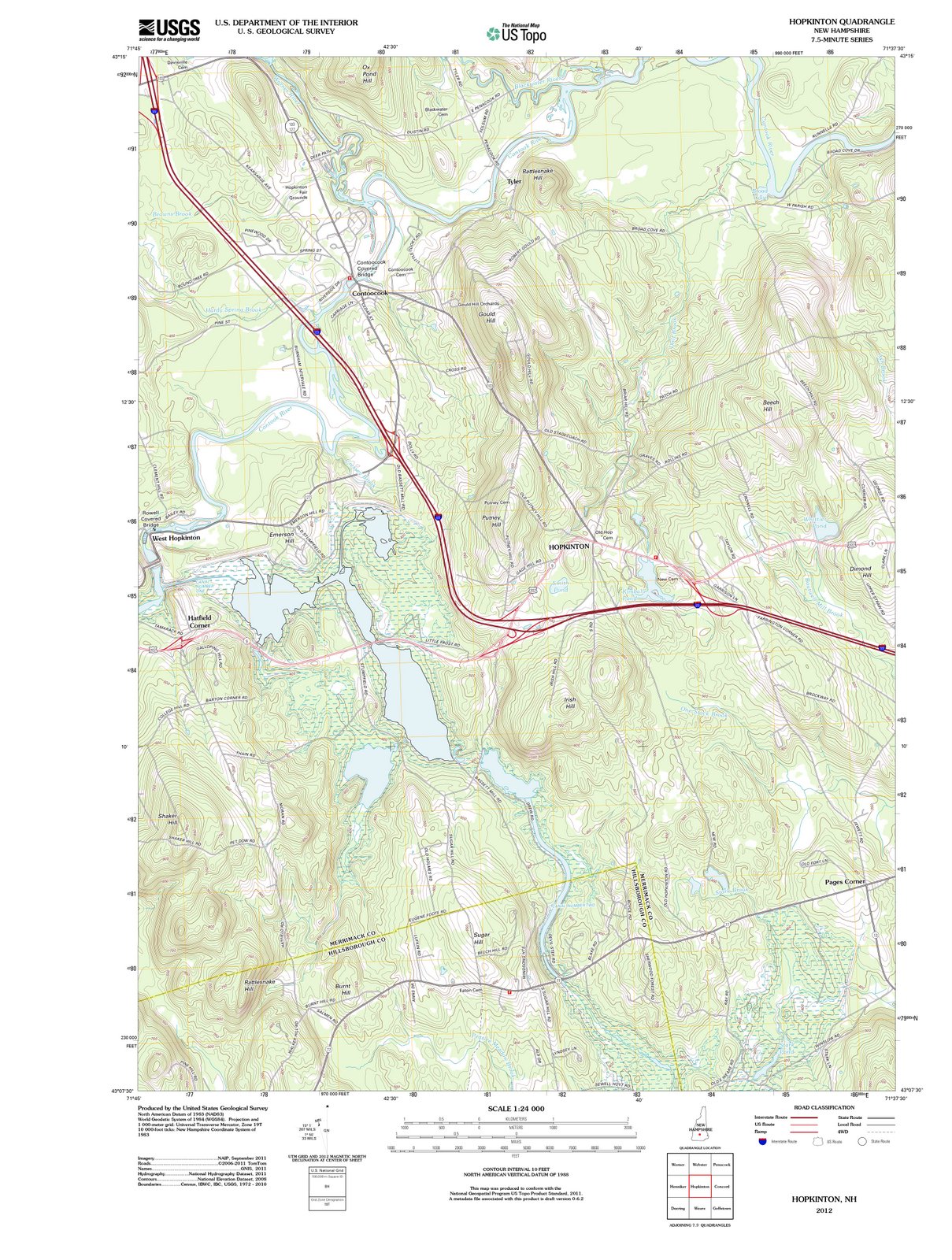 2012 Hopkinton, NH - New Hampshire - USGS Topographic Map