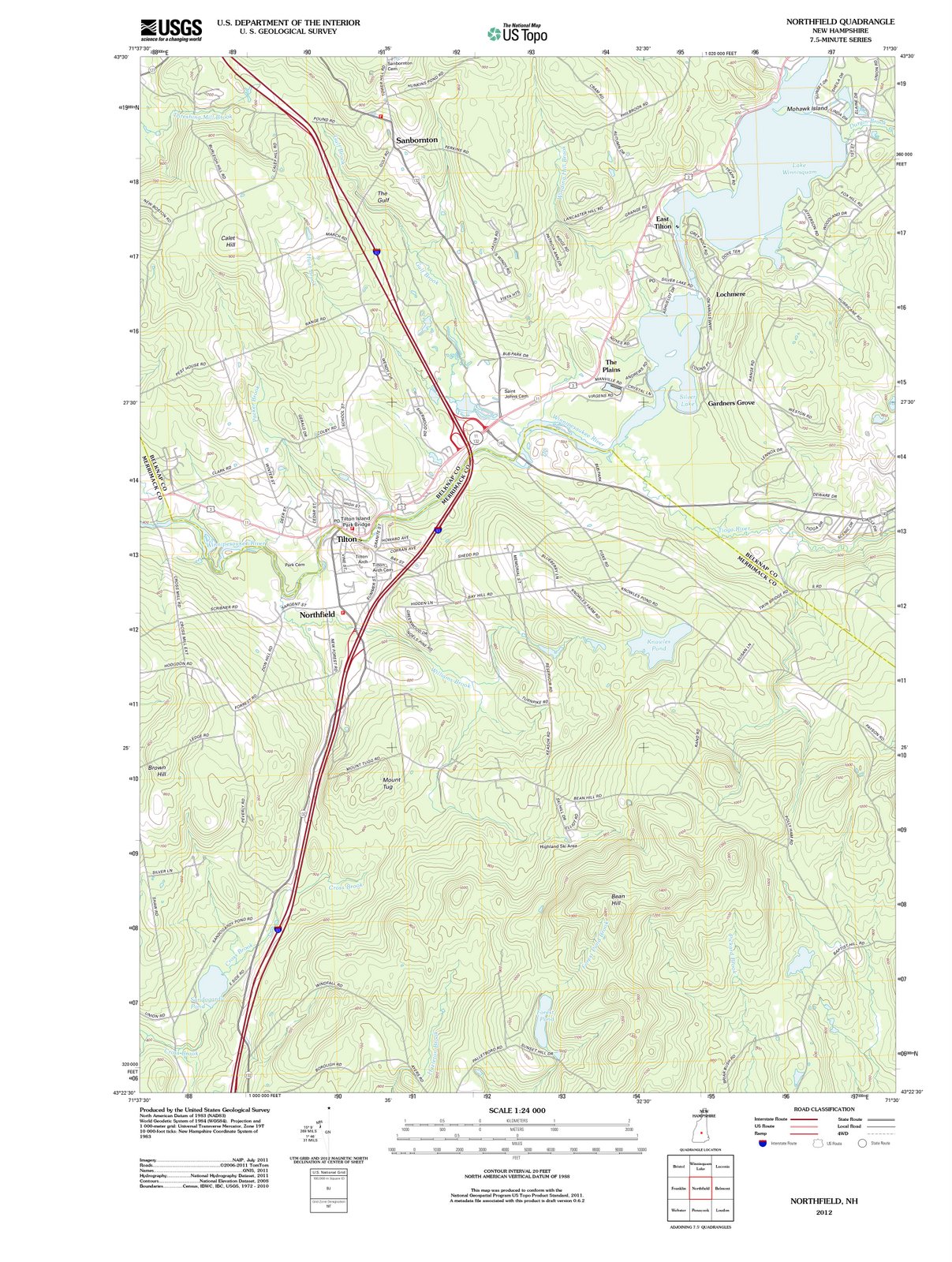 2012 Northfield, NH - New Hampshire - USGS Topographic Map