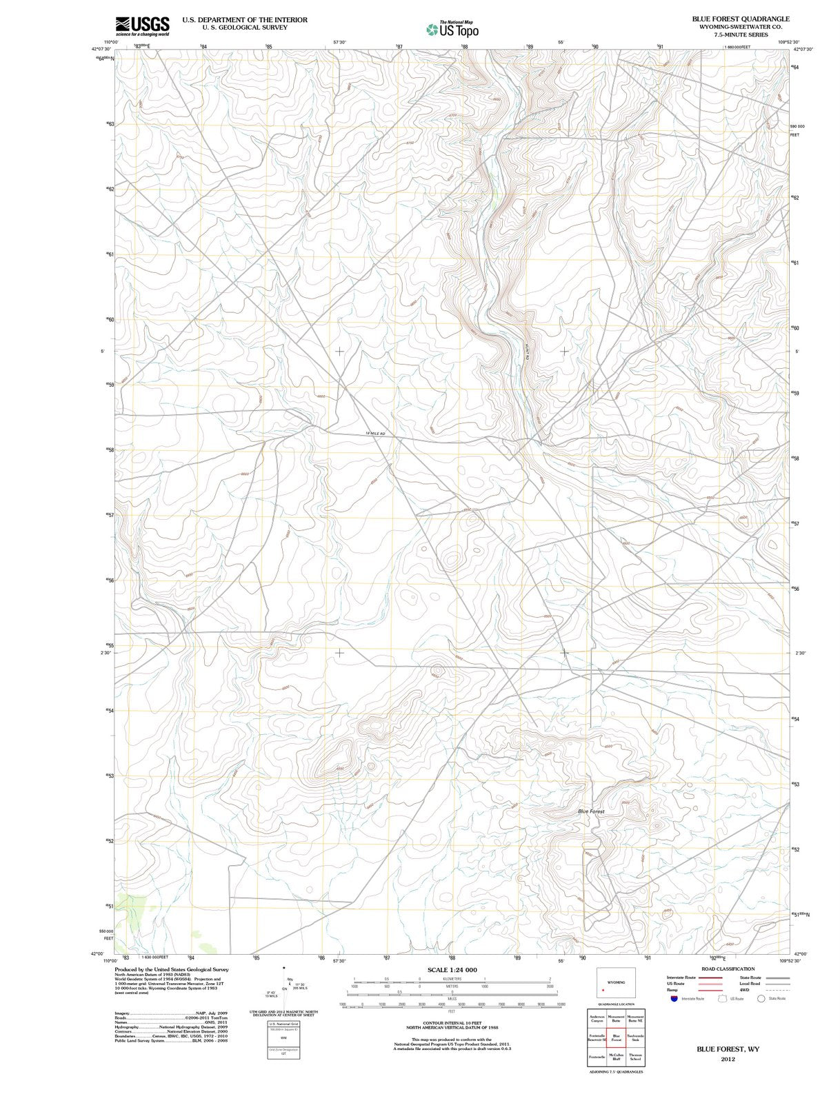 2012 Blue Forest, WY - Wyoming - USGS Topographic Map