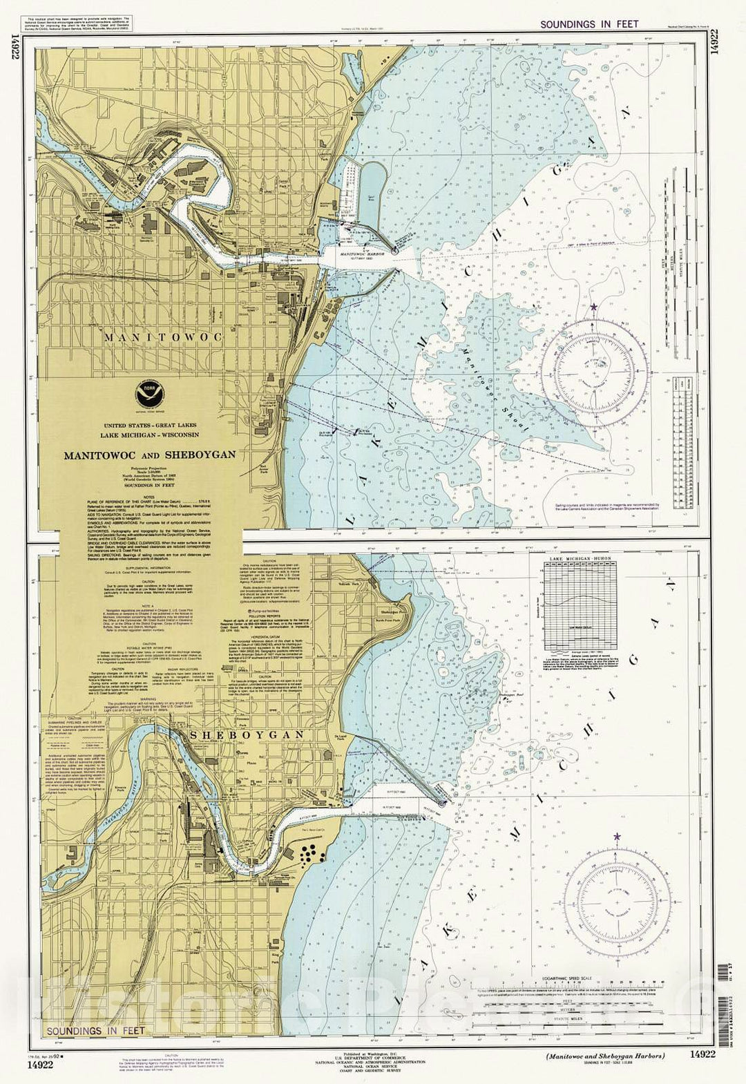 Historic Nautical Map - Manitowoc And Sheboygan Harbors, 1992 NOAA Chart - Wisconsin (WI) - Vintage Wall Art