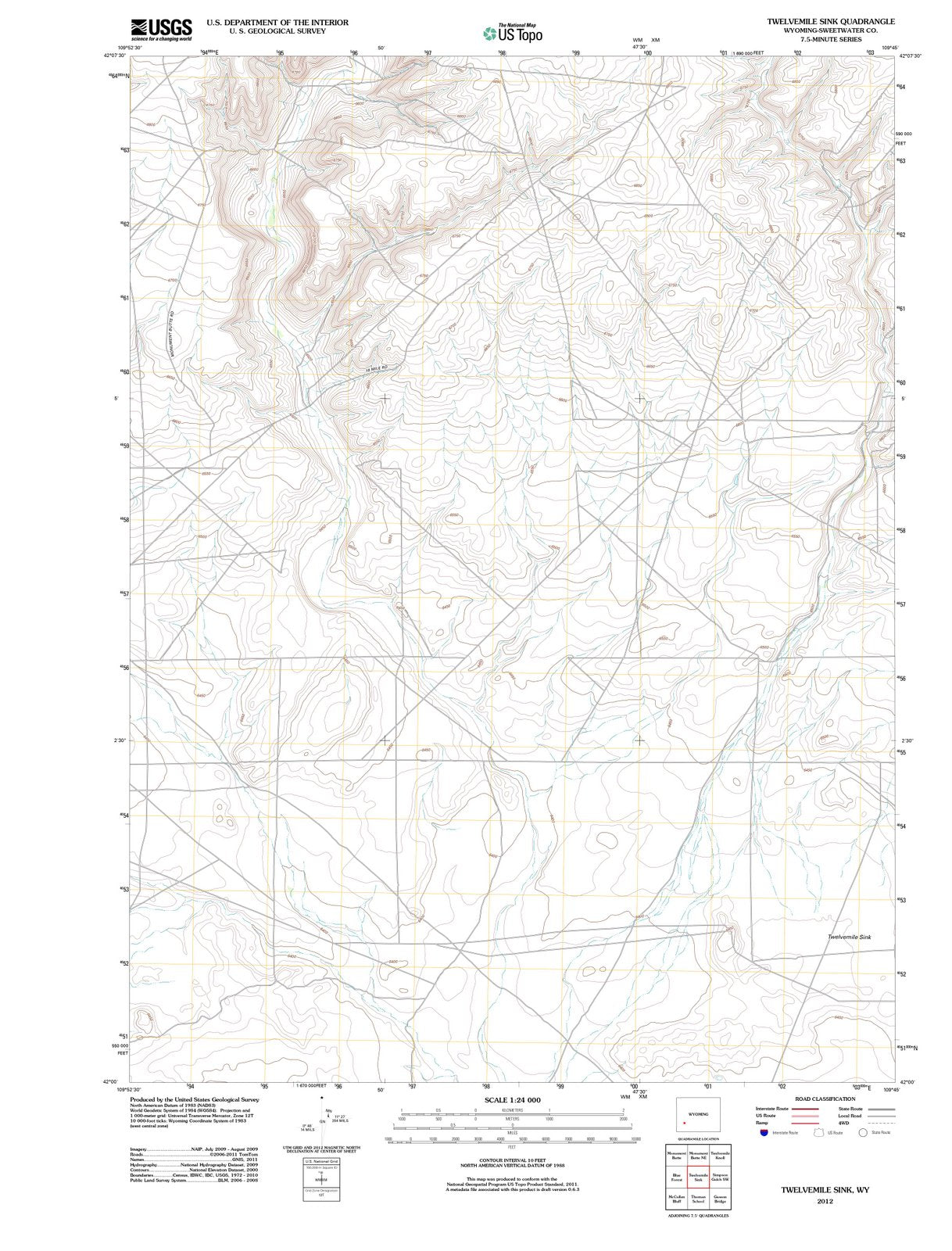 2012 Twelvemile Sink, WY - Wyoming - USGS Topographic Map