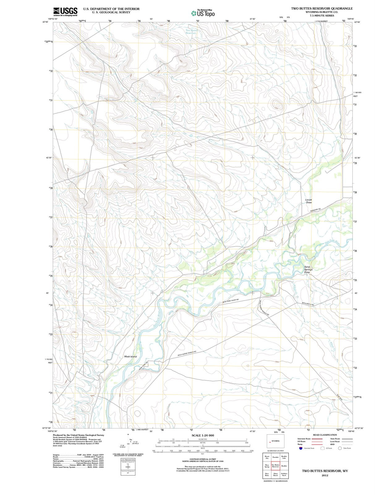 2012 Two Buttes Reservoir, WY - Wyoming - USGS Topographic Map