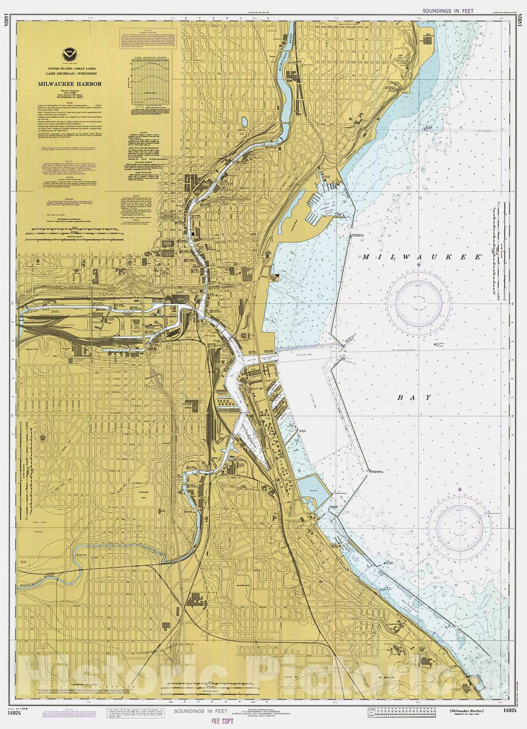 Historic Nautical Map - Milwaukee Harbor, 1984 NOAA Chart - Wisconsin (WI) - Vintage Wall Art
