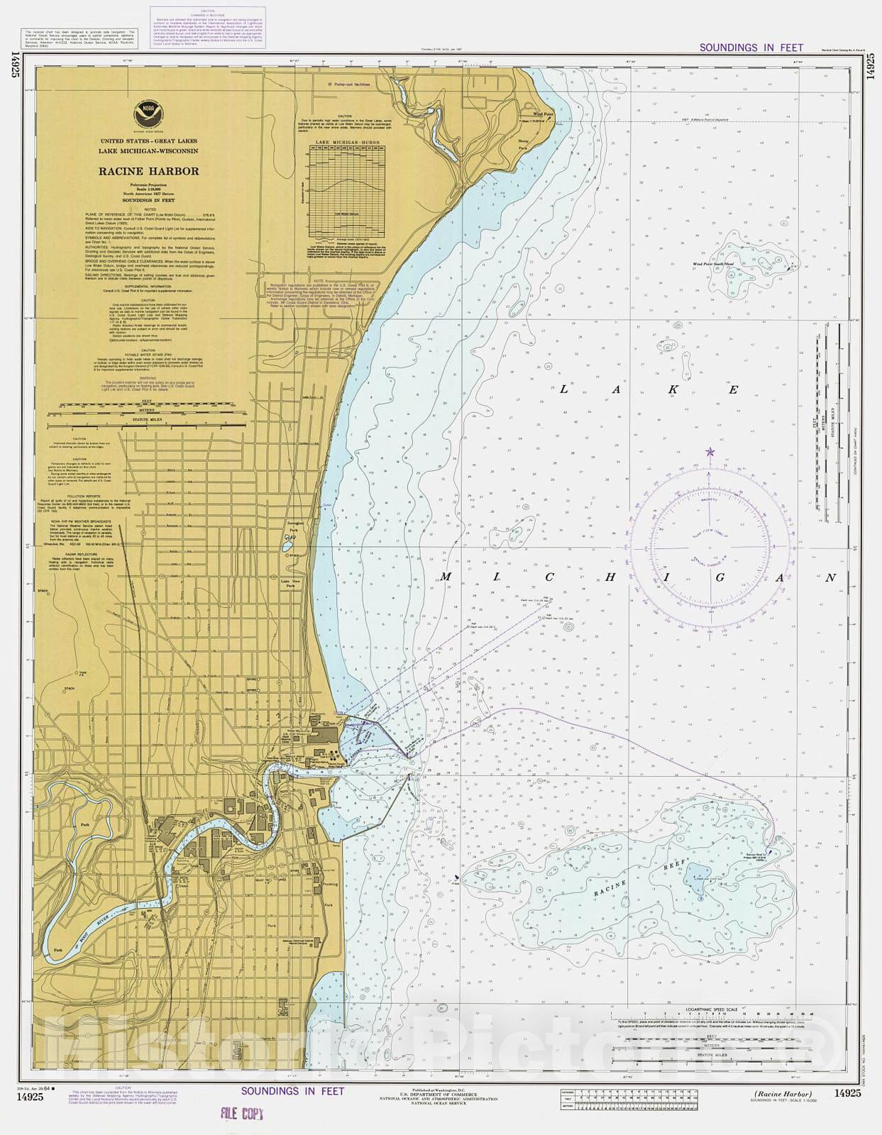 Historic Nautical Map - Racine Harbor, 1984 NOAA Chart - Wisconsin (WI) - Vintage Wall Art
