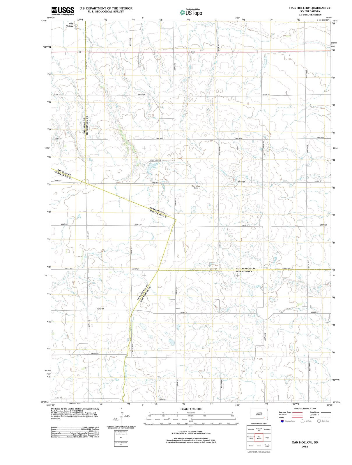 2012 Oak Hollow, SD - South Dakota - USGS Topographic Map