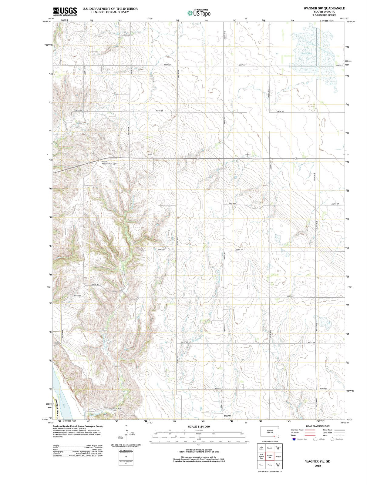 2012 Wagner, SD - South Dakota - USGS Topographic Map v2