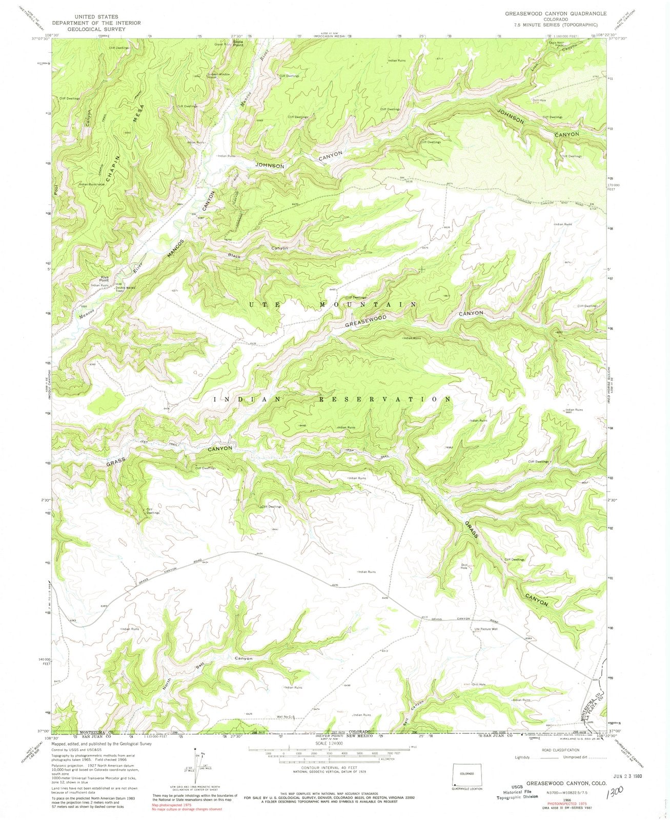 1966 Greasewood Canyon, CO - Colorado - USGS Topographic Map