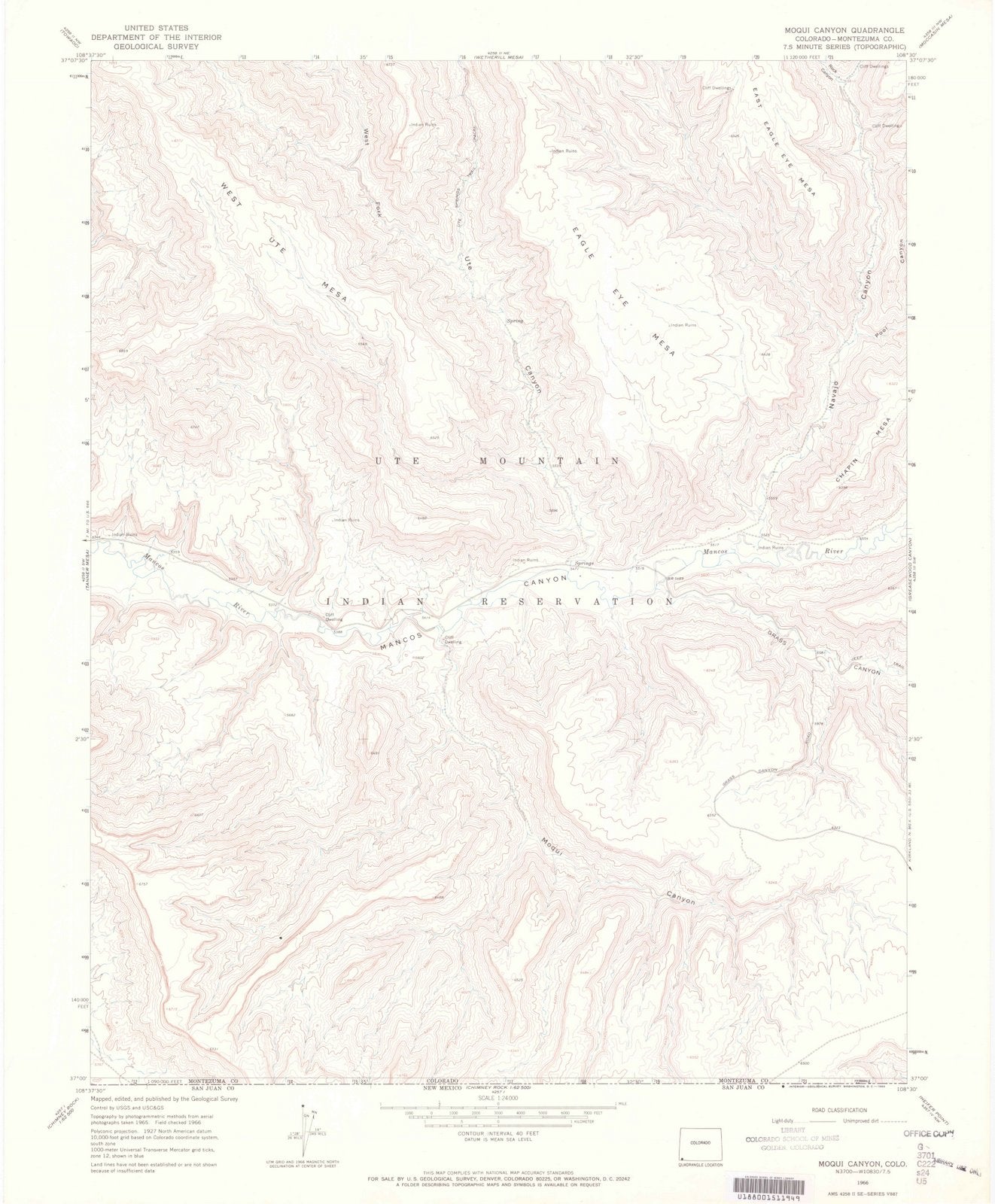 1966 Moqui Canyon, CO - Colorado - USGS Topographic Map