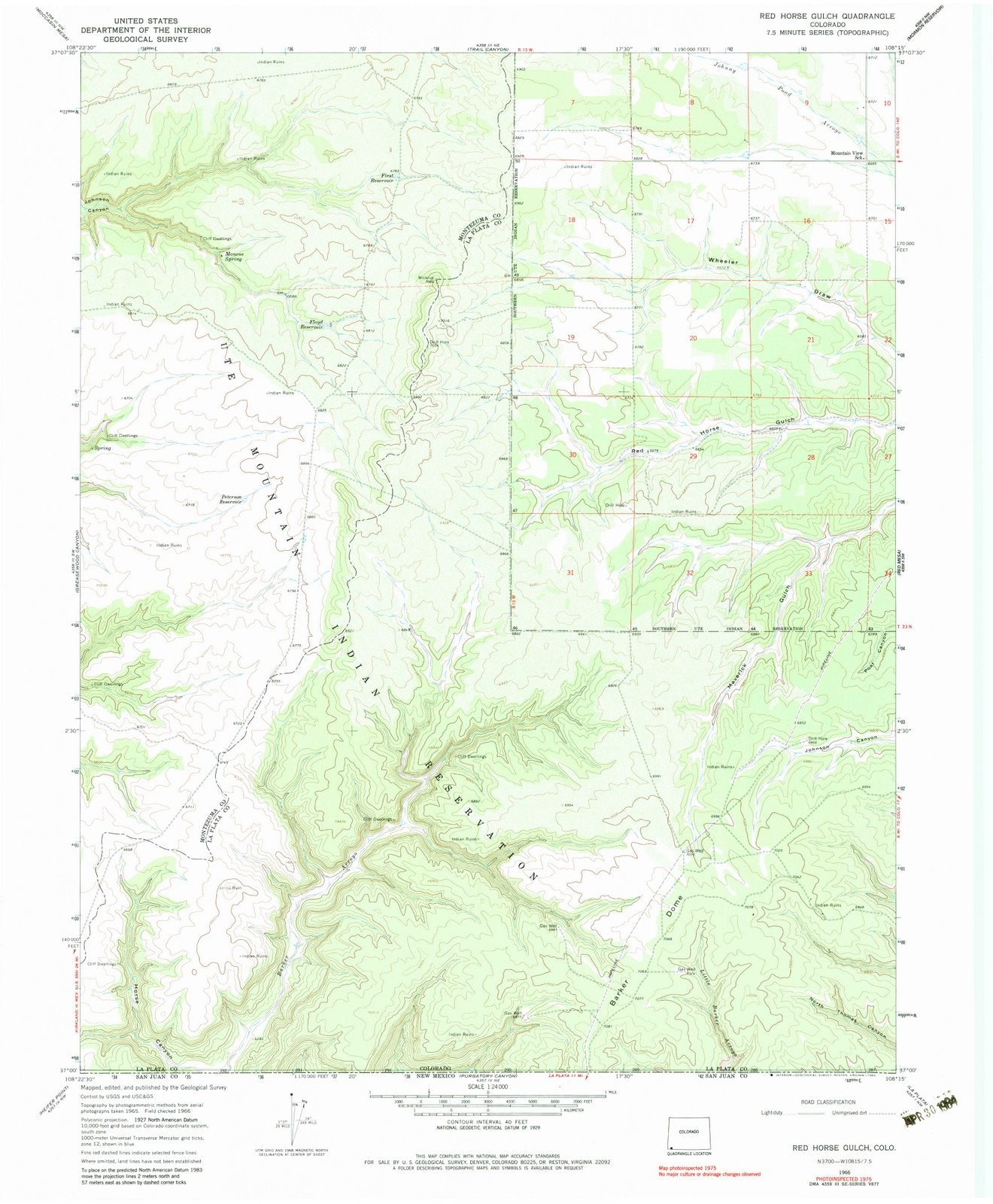1966 Red Horse Gulch, CO - Colorado - USGS Topographic Map