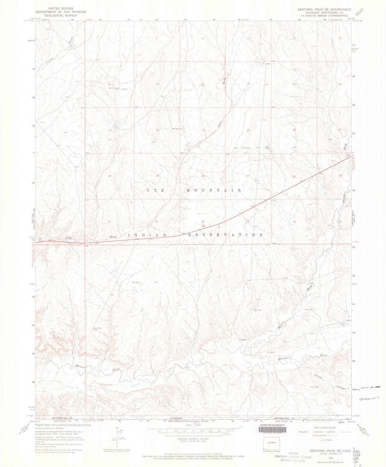 1966 Sentinel Peak, CO - Colorado - USGS Topographic Map