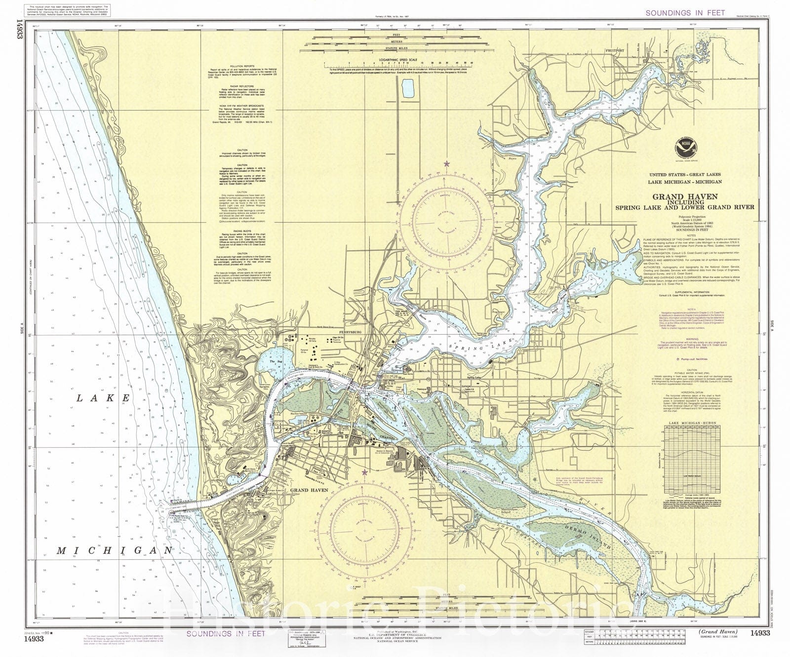Historic Nautical Map - Grand Haven, 1990 NOAA Chart - Michigan (MI) - Vintage Wall Art