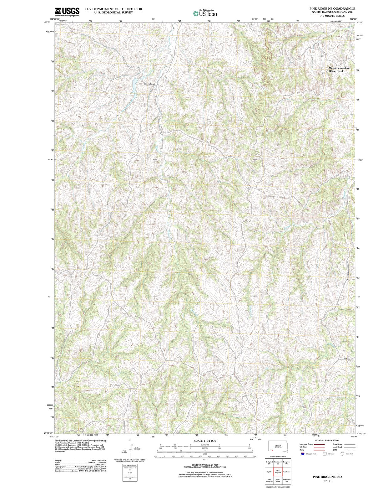 2012 Pine Ridge, SD - South Dakota - USGS Topographic Map v2
