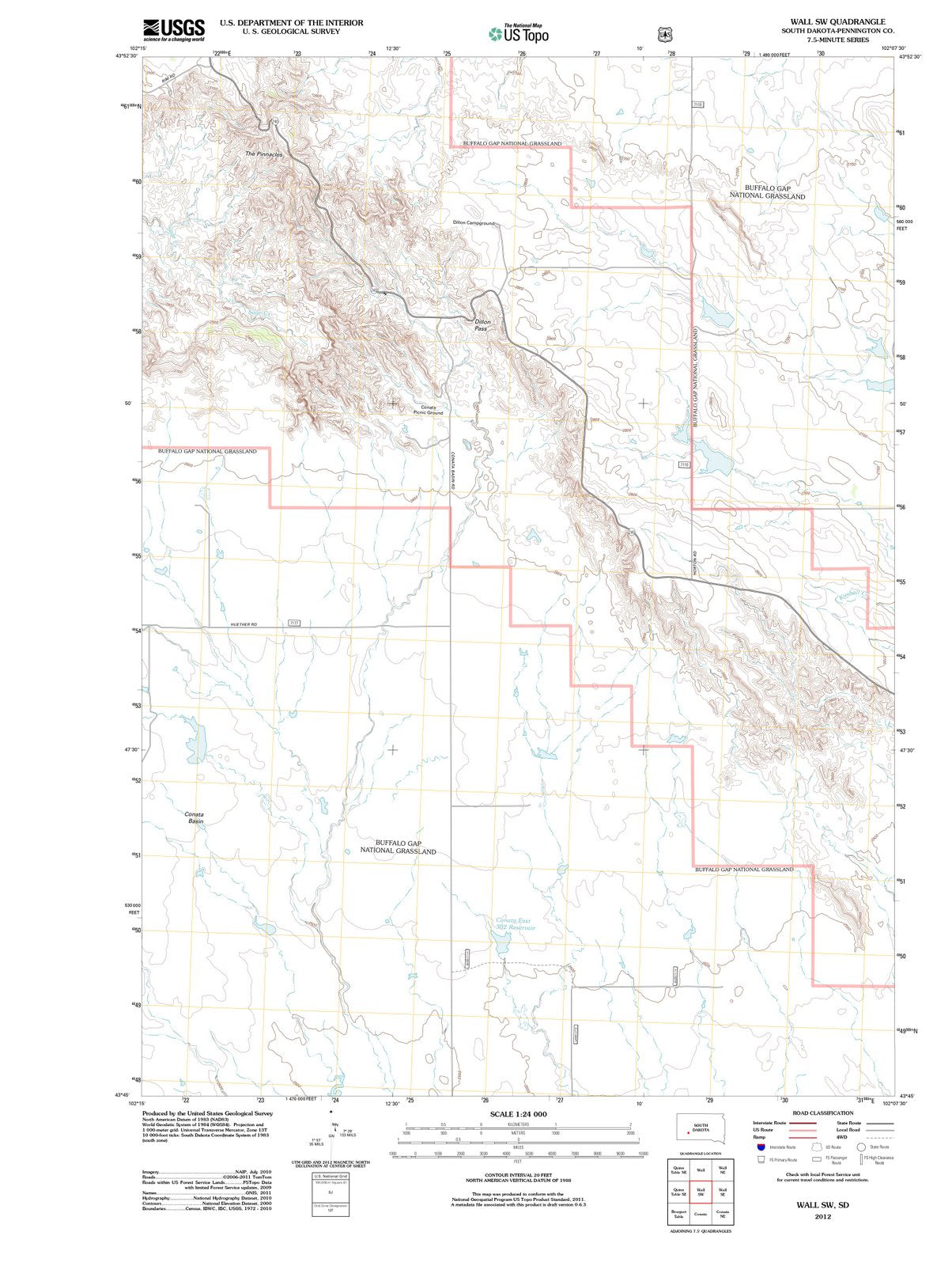 2012 Wall, SD - South Dakota - USGS Topographic Map v2