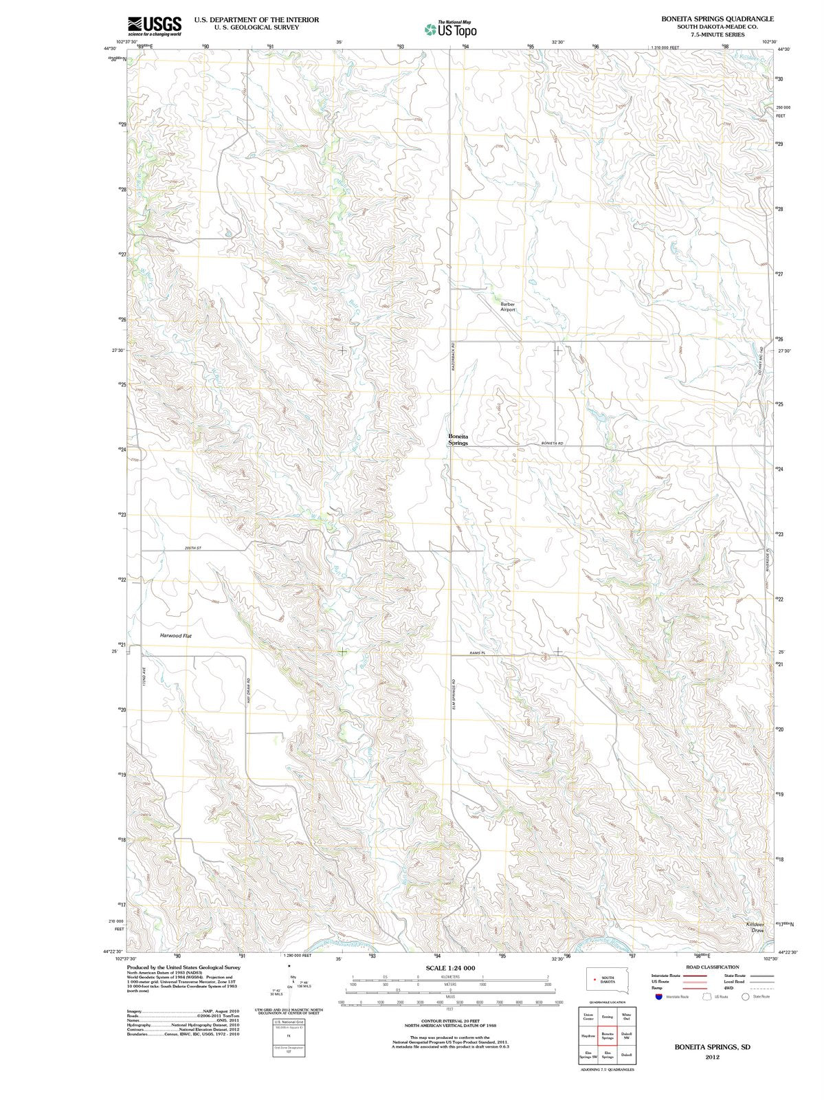 2012 Boneita Springs, SD - South Dakota - USGS Topographic Map