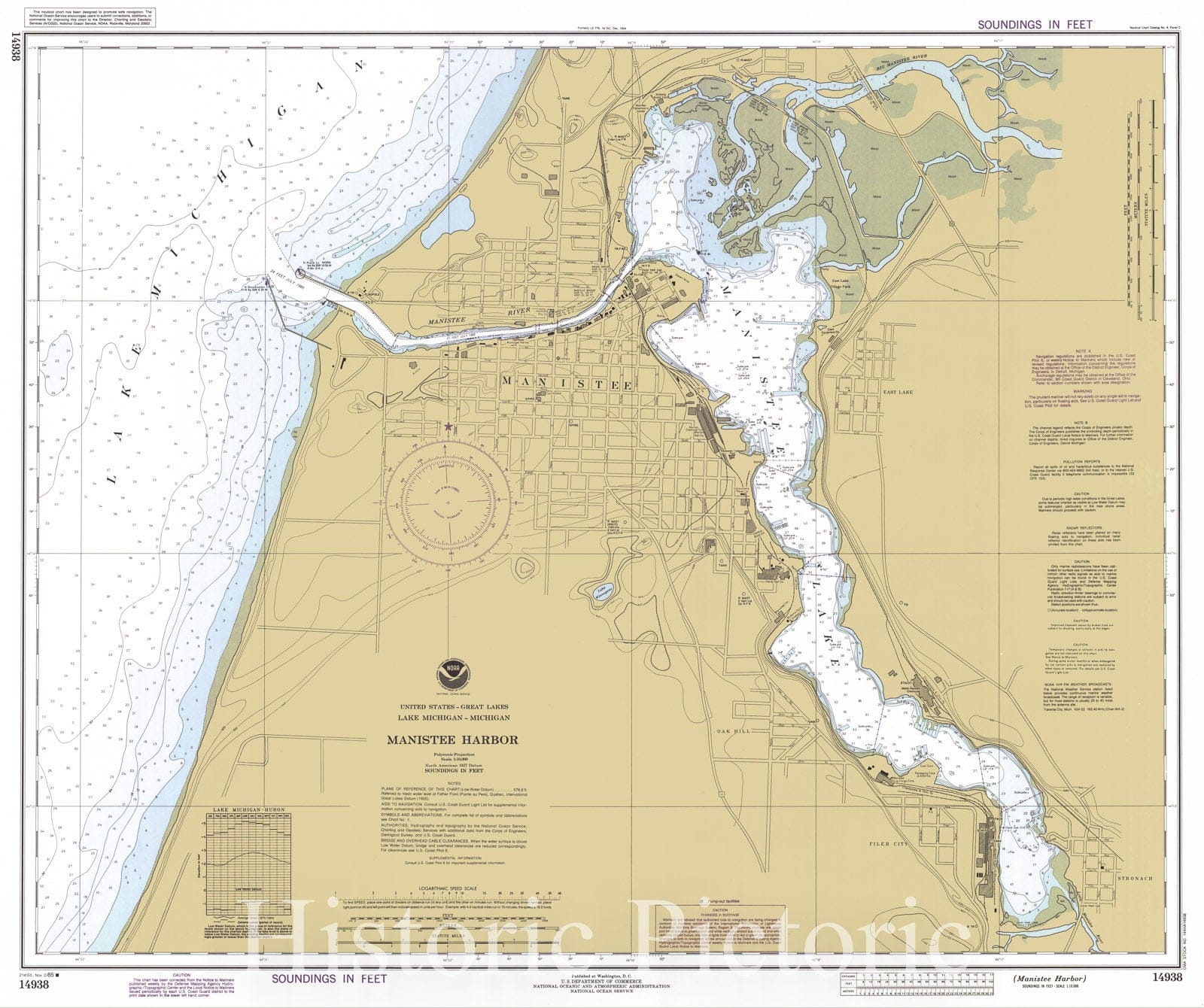 Manistee Harbor, 1985 Nautical Chart - Historical Map Print