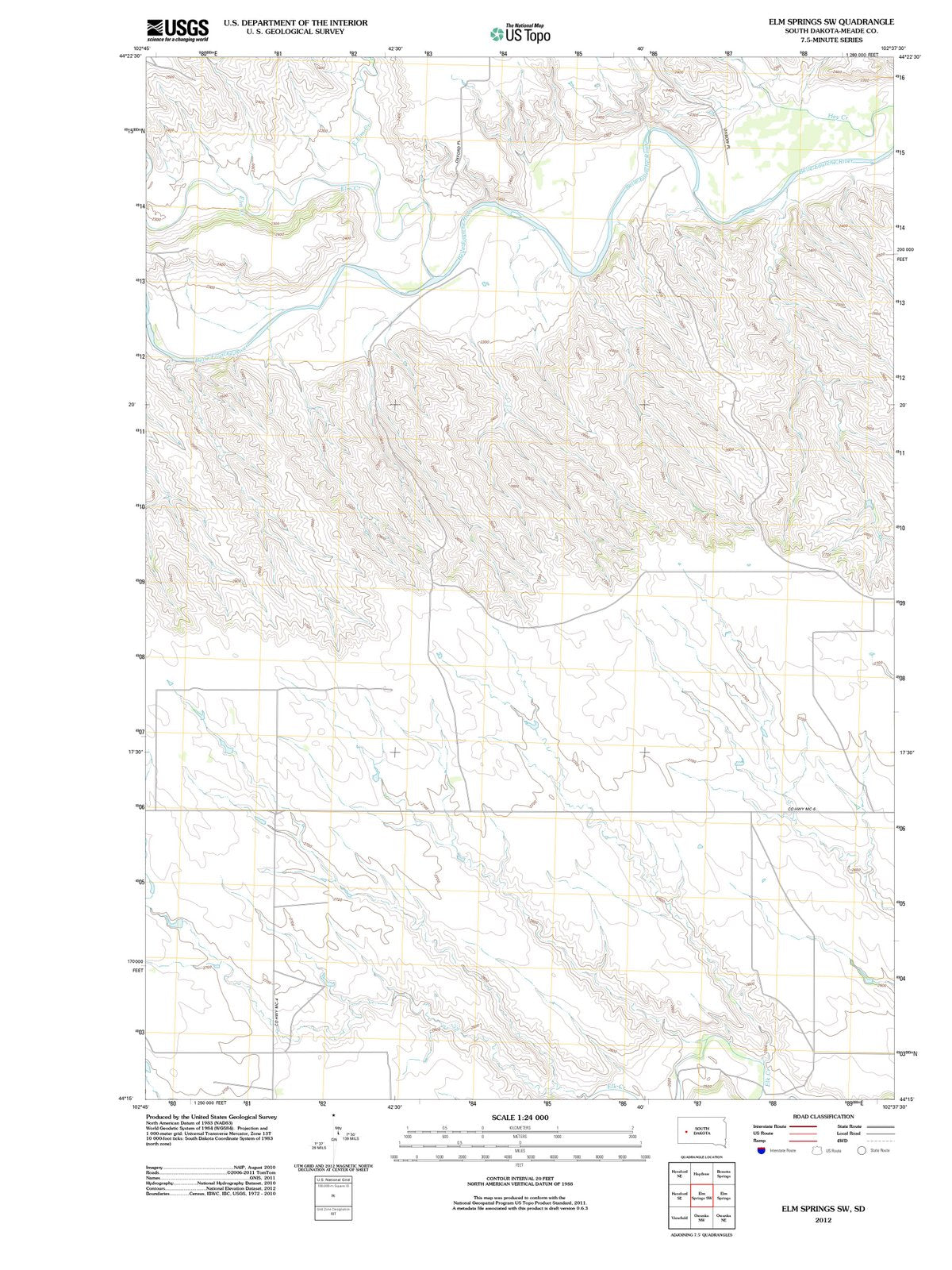 2012 Elm Springs, SD - South Dakota - USGS Topographic Map v2