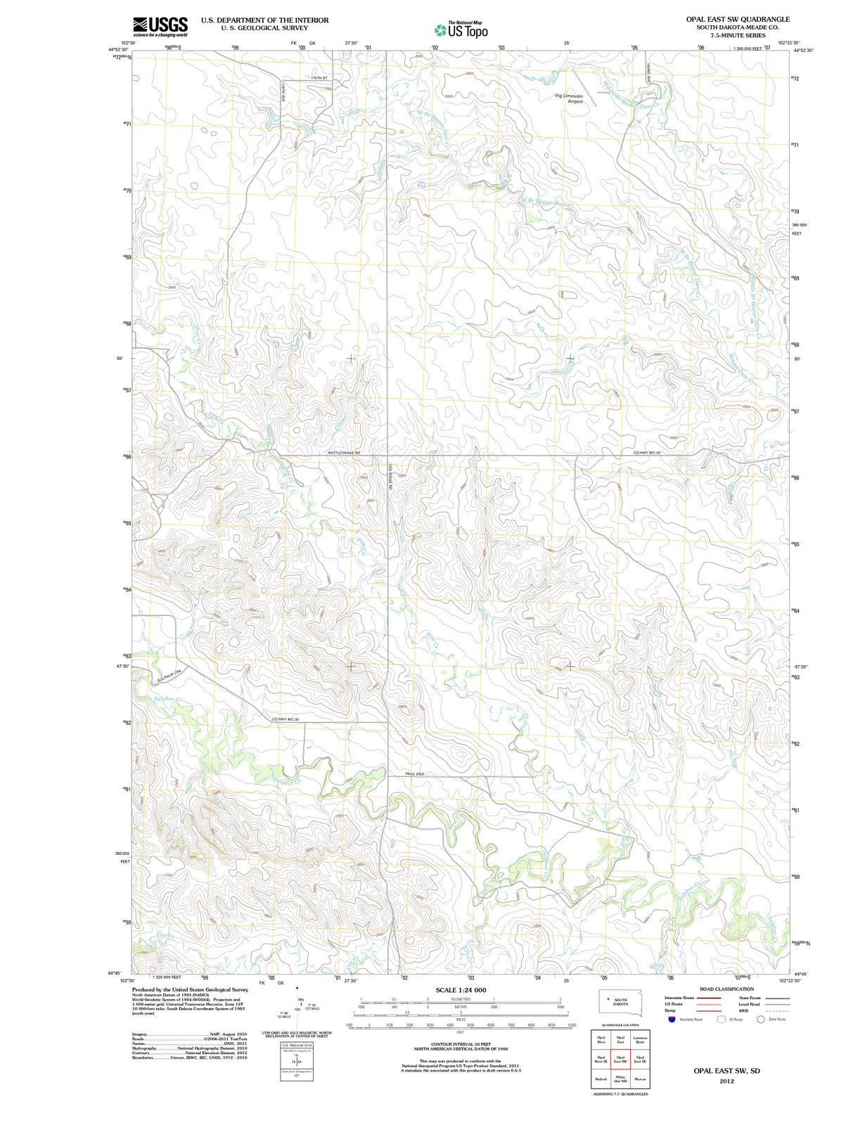 2012 Opal East, SD - South Dakota - USGS Topographic Map v2