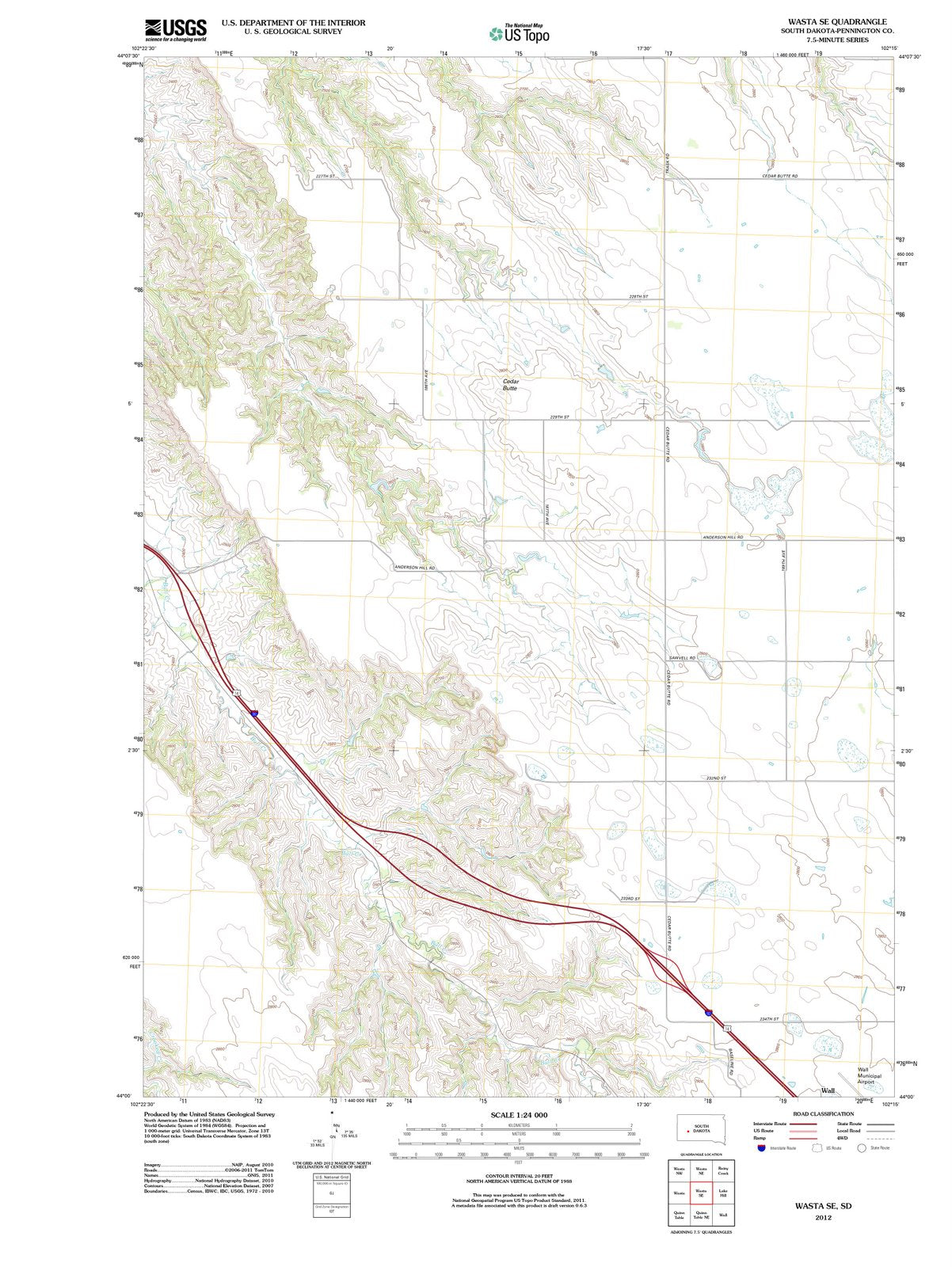 2012 Wasta, SD - South Dakota - USGS Topographic Map v3