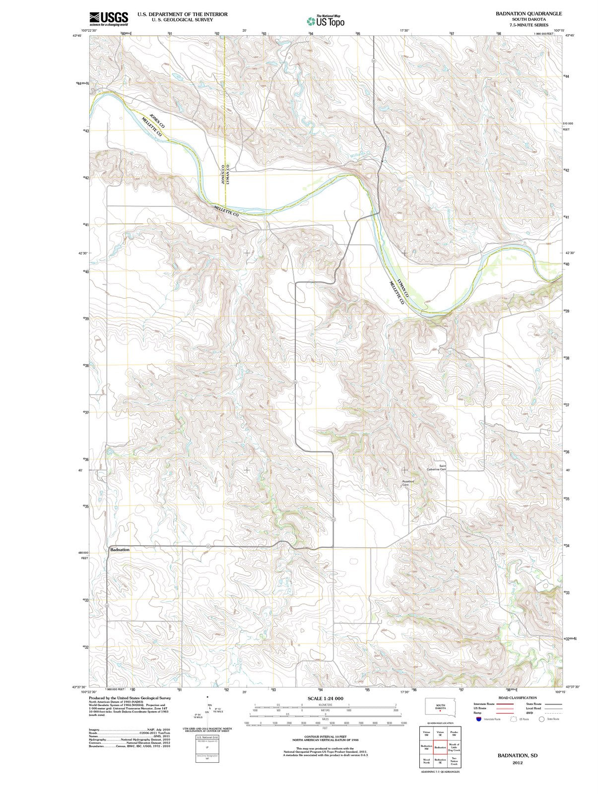 2012 Badnation, SD - South Dakota - USGS Topographic Map