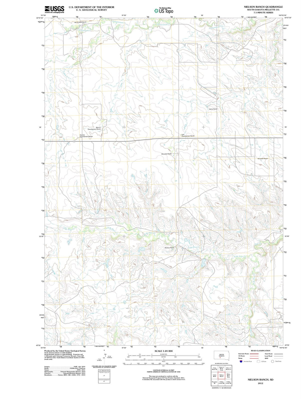2012 Nielson Ranch, SD - South Dakota - USGS Topographic Map
