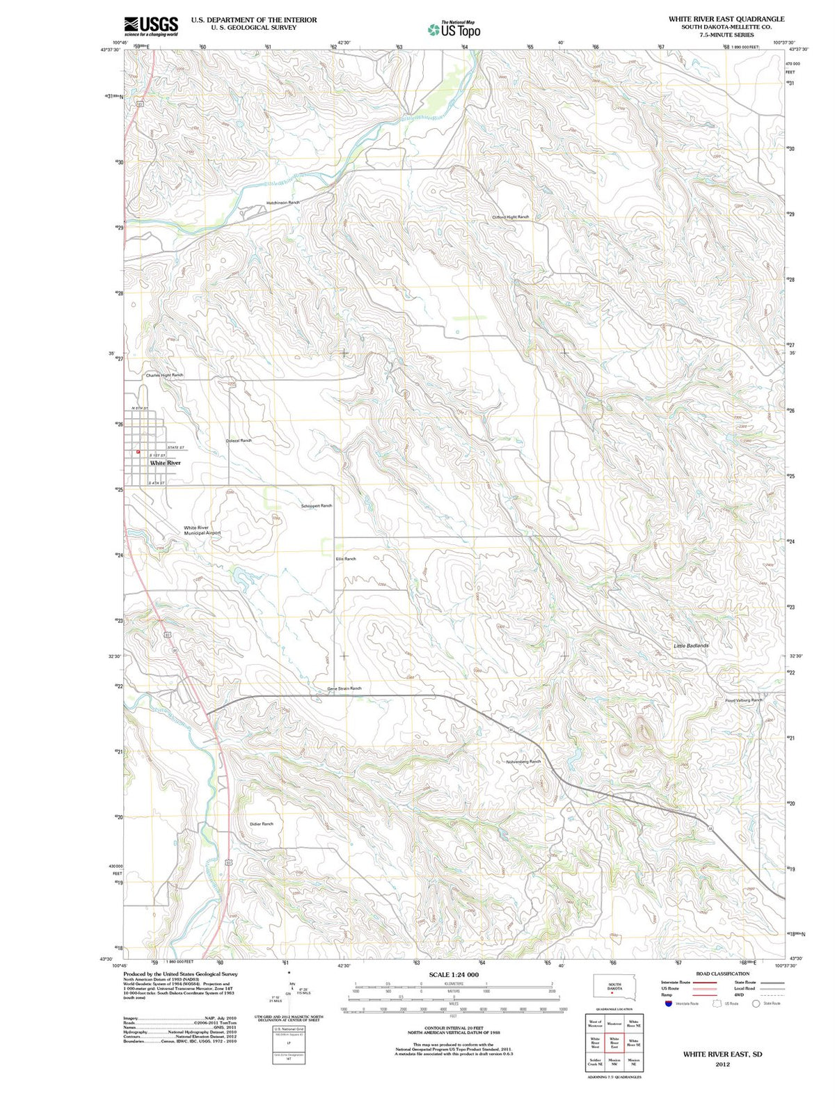 2012 White River East, SD - South Dakota - USGS Topographic Map