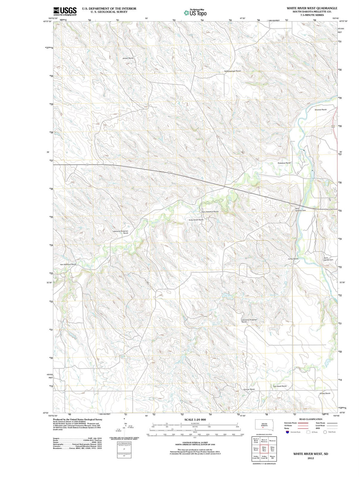 2012 White River West, SD - South Dakota - USGS Topographic Map
