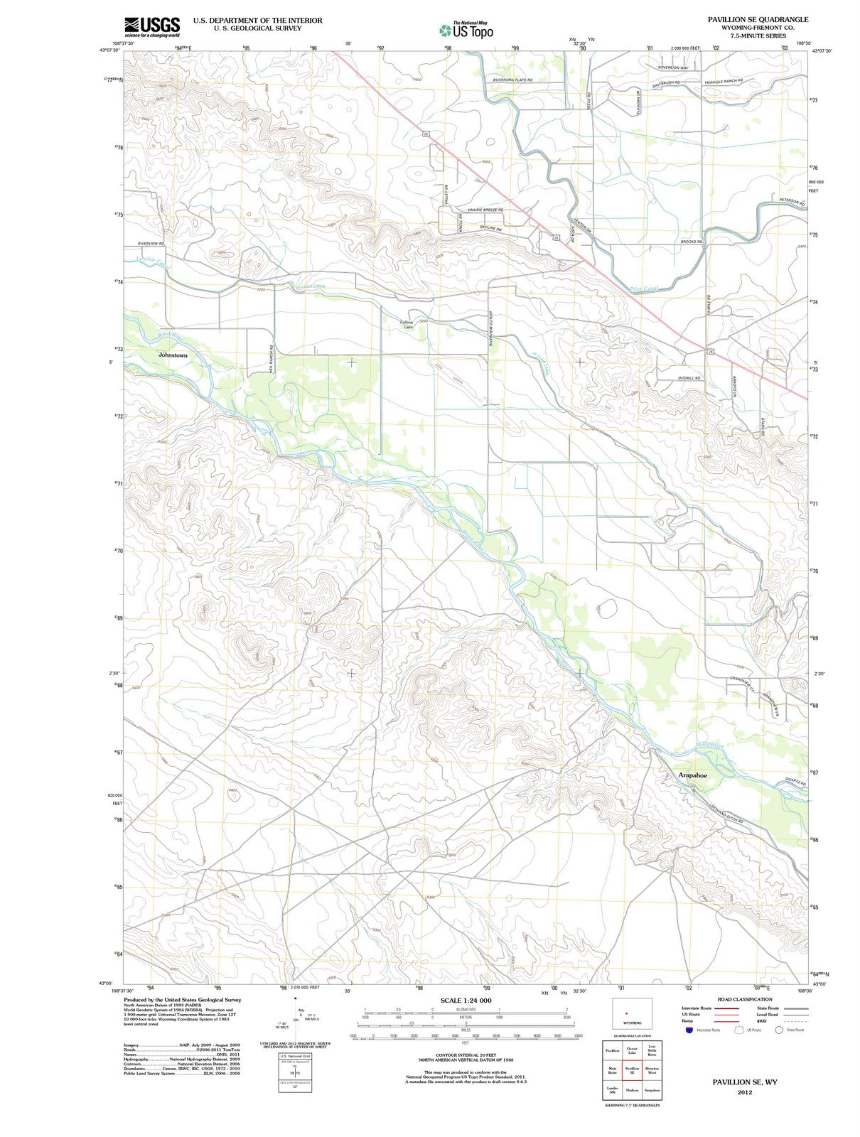 2012 Pavillion, WY - Wyoming - USGS Topographic Map