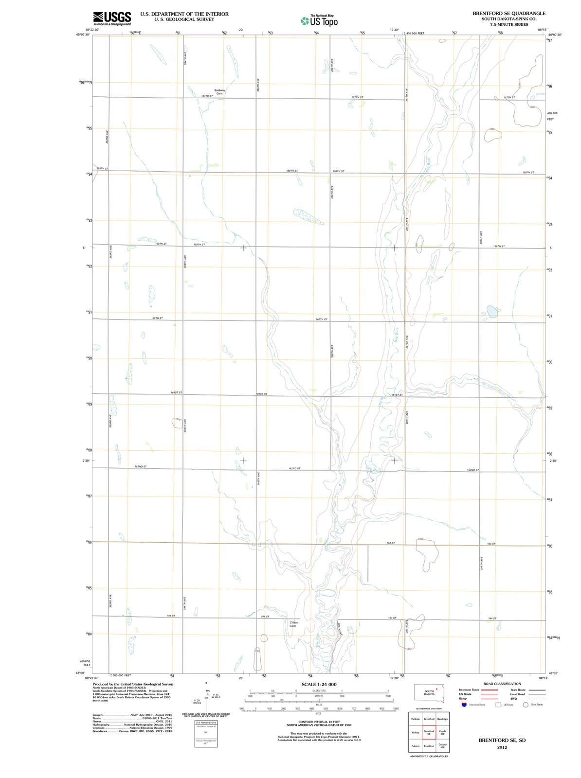 2012 Brentford, SD - South Dakota - USGS Topographic Map