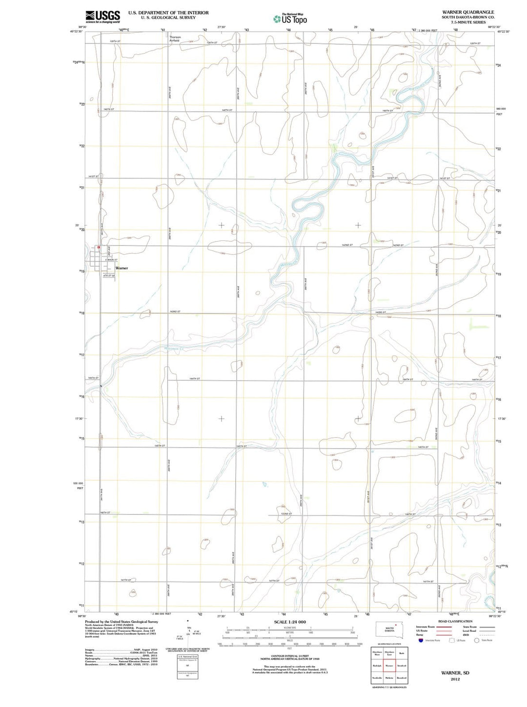 2012 Warner, SD - South Dakota - USGS Topographic Map