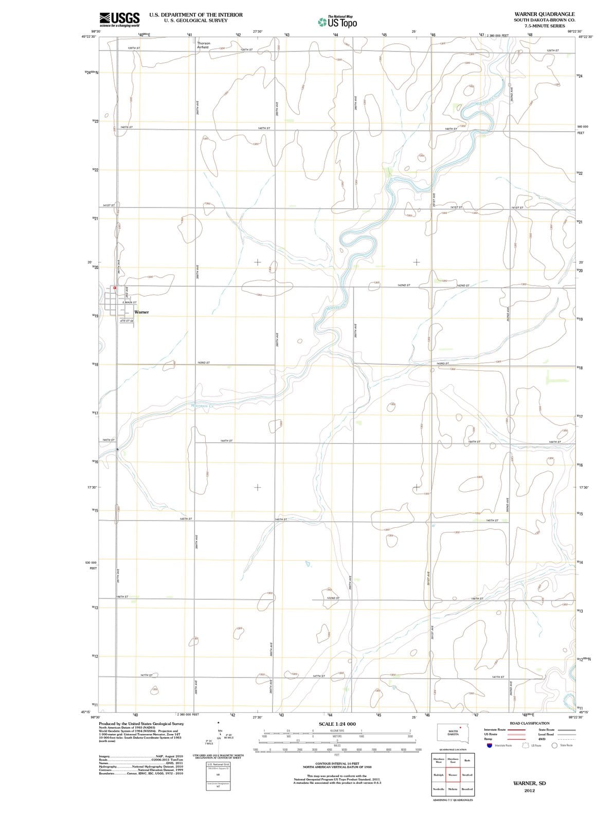 2012 Warner, SD - South Dakota - USGS Topographic Map