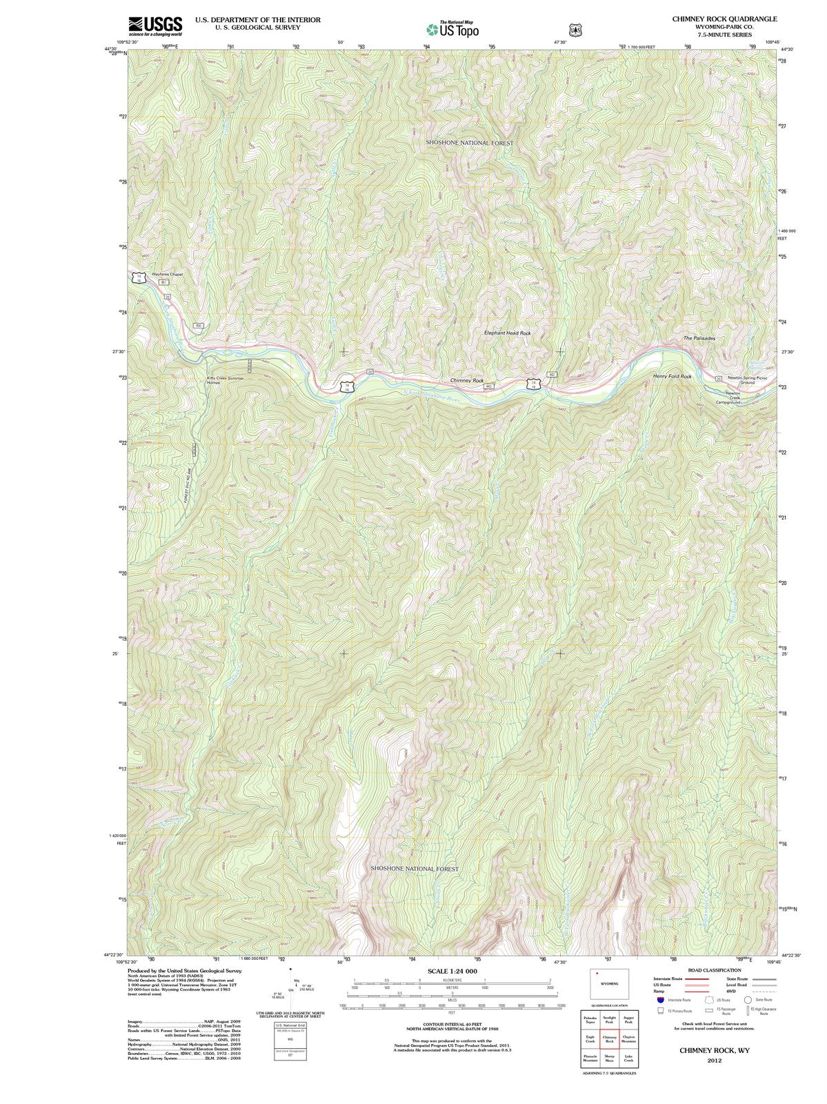 2012 Chimney Rock, WY - Wyoming - USGS Topographic Map