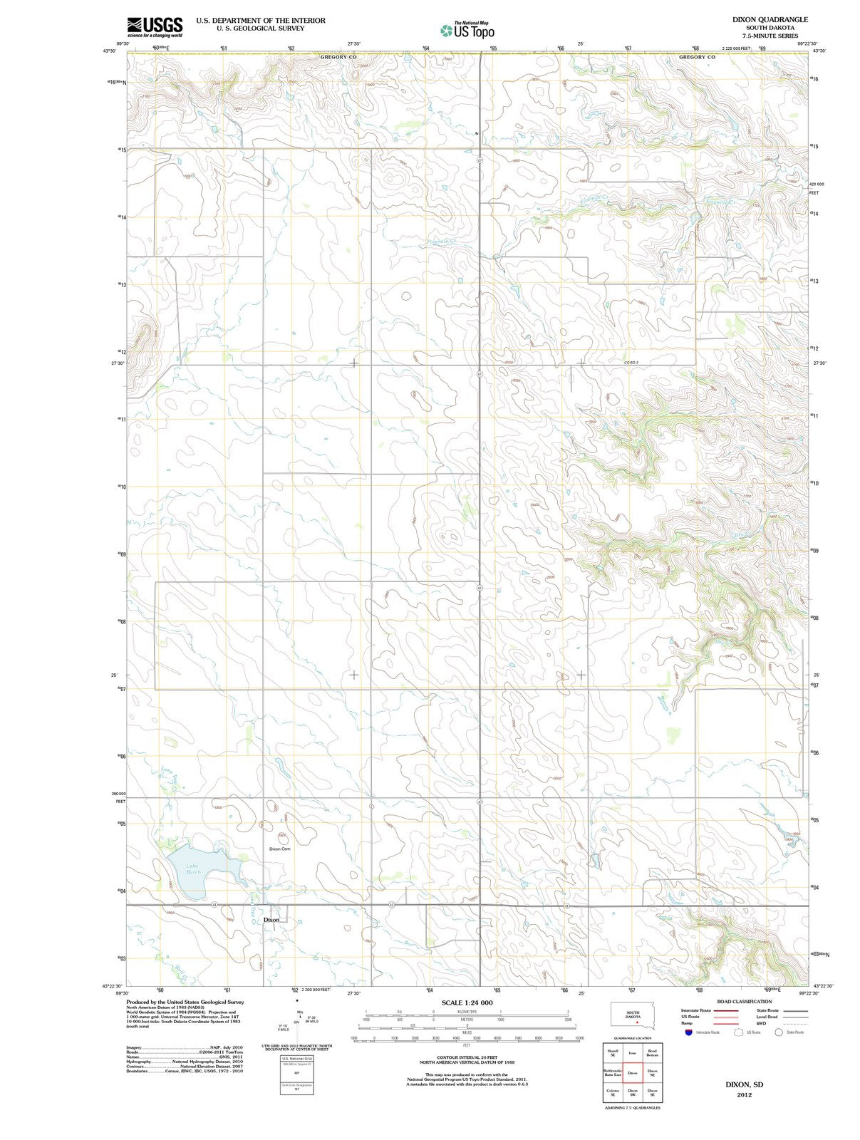 2012 Dixon, SD - South Dakota - USGS Topographic Map