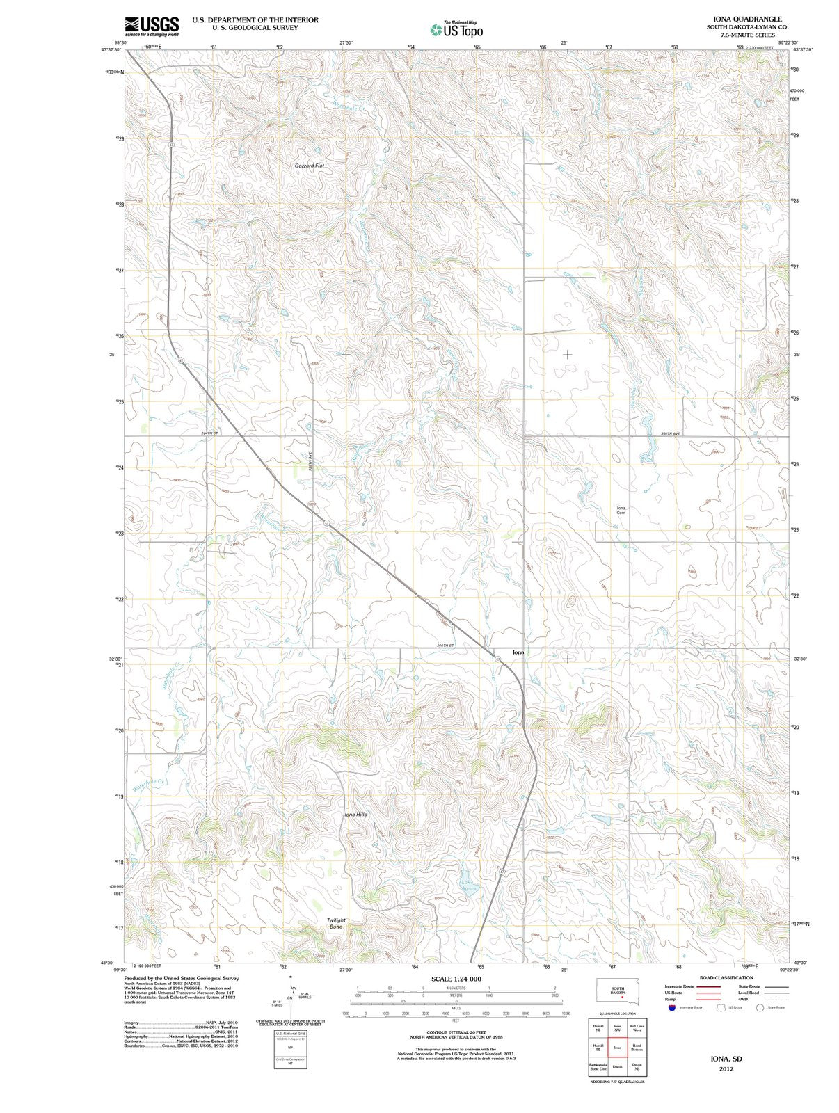 2012 Iona, SD - South Dakota - USGS Topographic Map