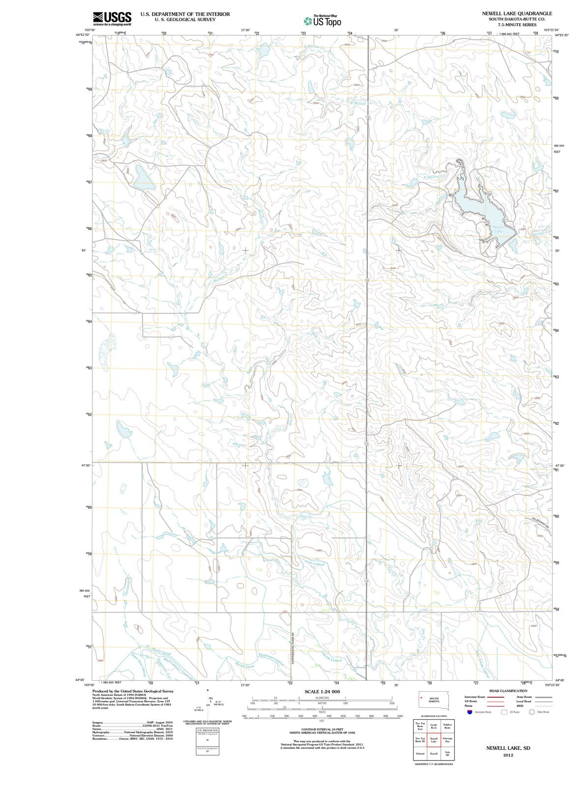 2012 Newell Lake, SD - South Dakota - USGS Topographic Map