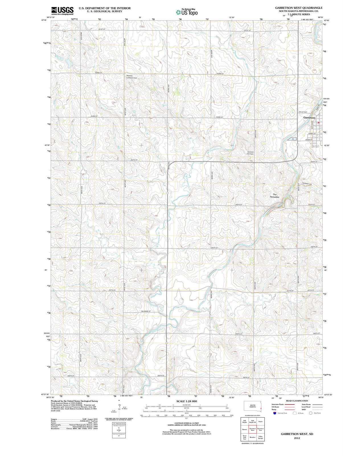 2012 Garretson West, SD - South Dakota - USGS Topographic Map