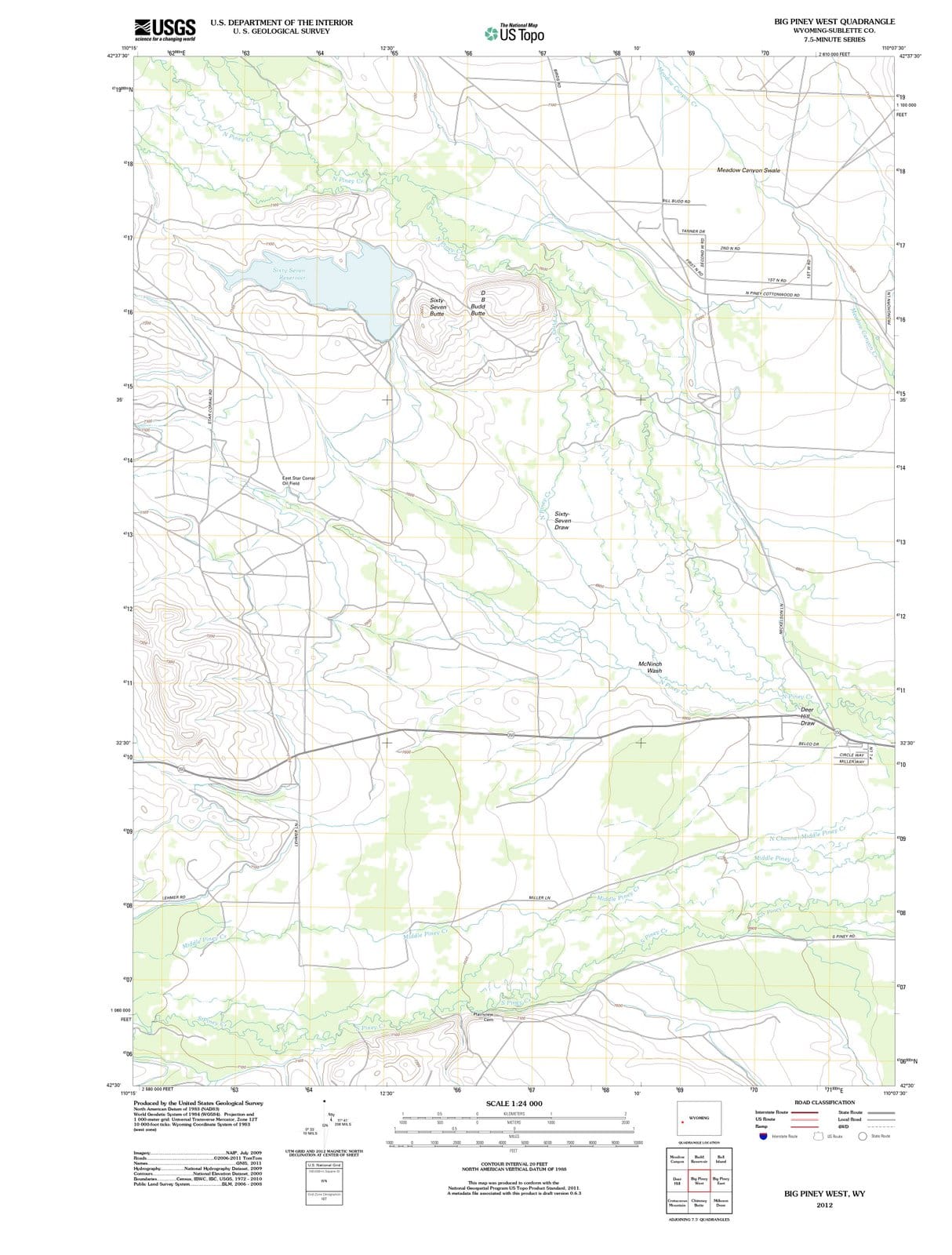 2012 Big Piney West, WY - Wyoming - USGS Topographic Map