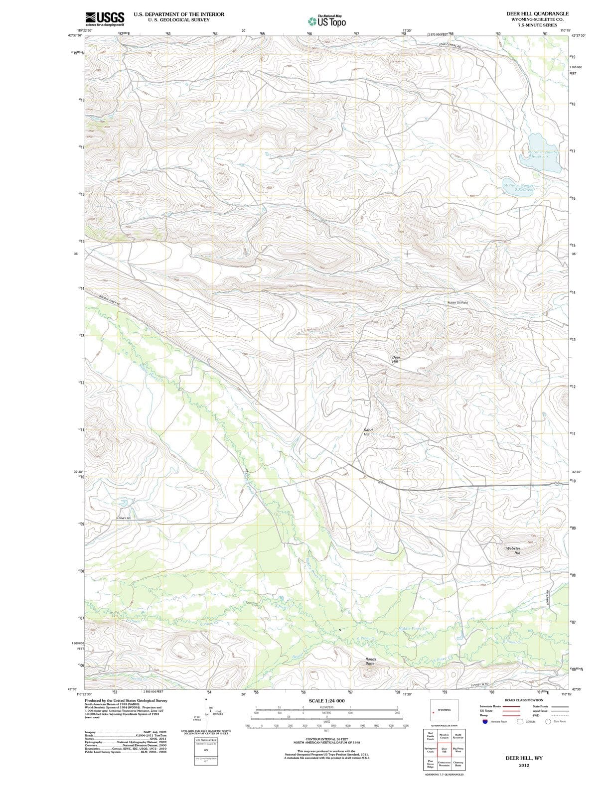 2012 Deer Hill, WY - Wyoming - USGS Topographic Map