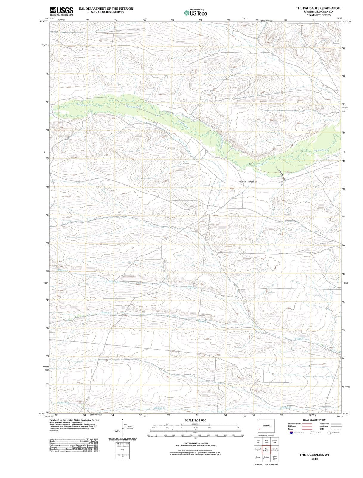 2012 The Palisades, WY - Wyoming - USGS Topographic Map