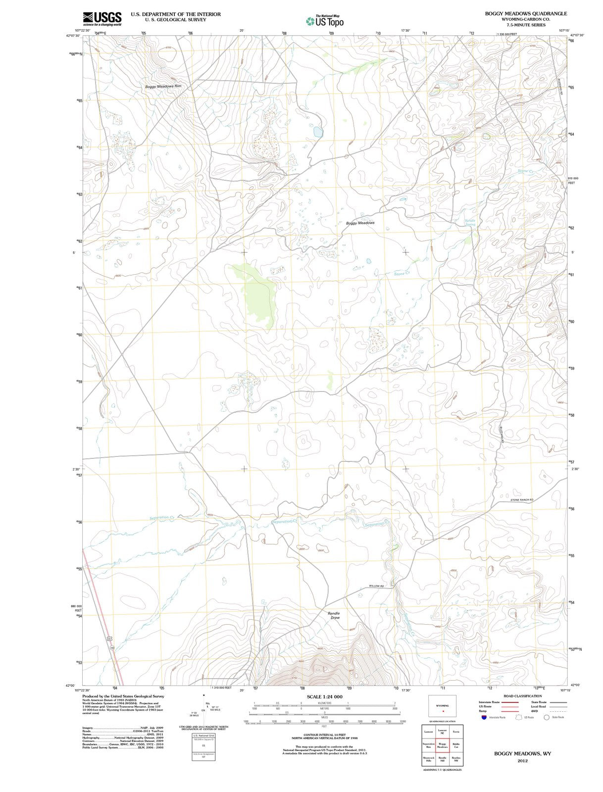 2012 Boggy Meadows, WY - Wyoming - USGS Topographic Map