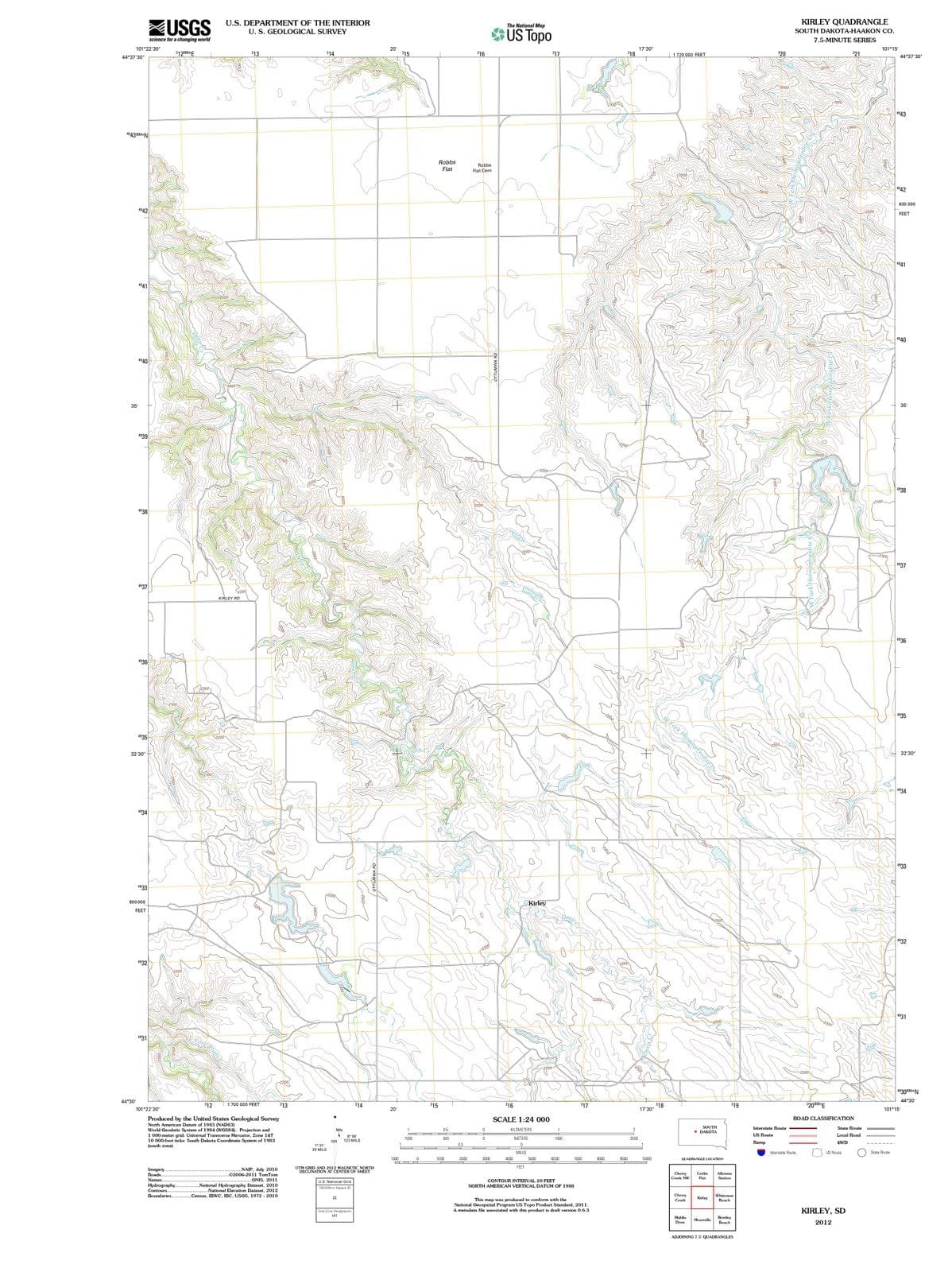 2012 Kirley, SD - South Dakota - USGS Topographic Map