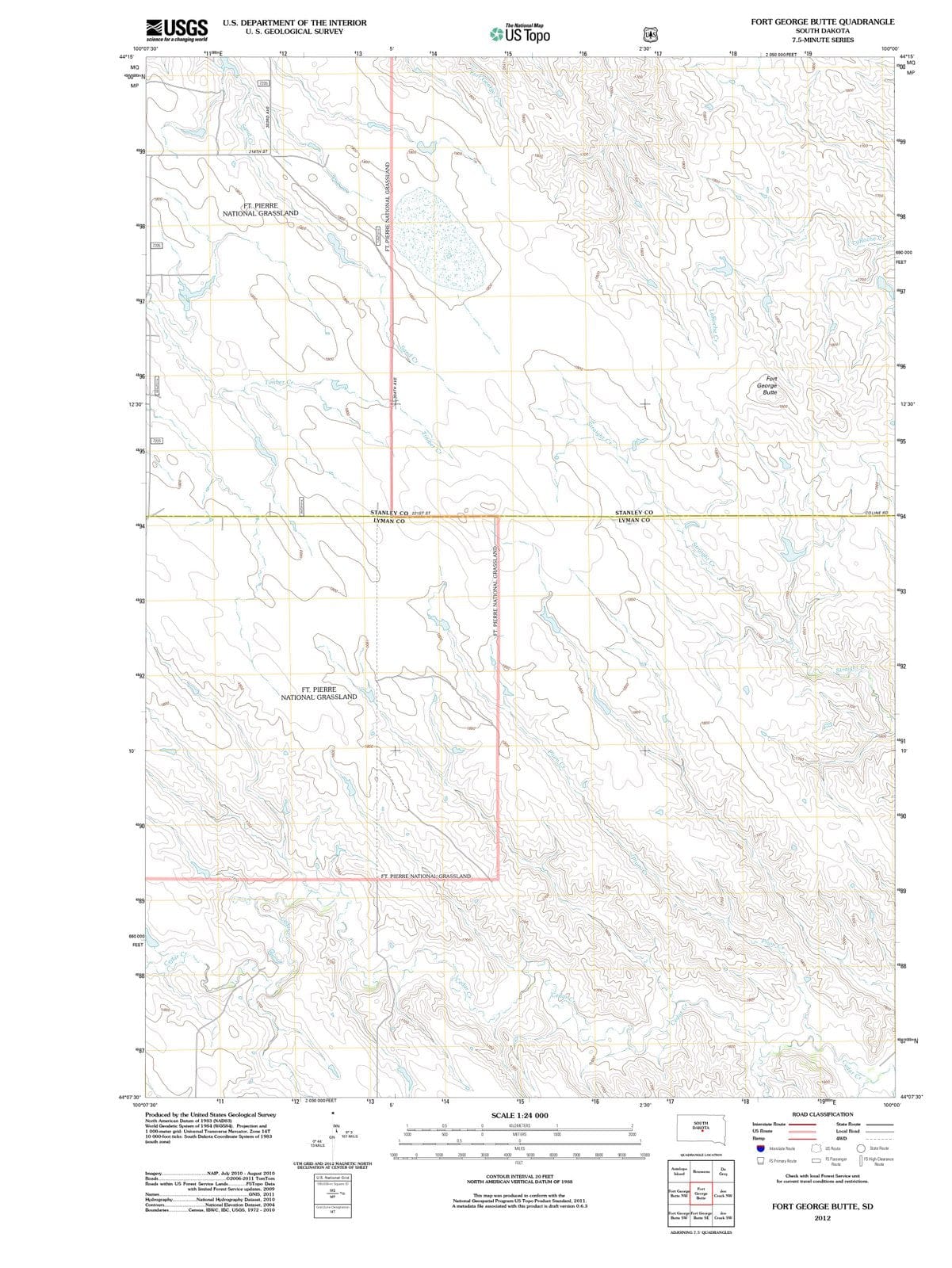 2012 Fort George Butte, SD - South Dakota - USGS Topographic Map