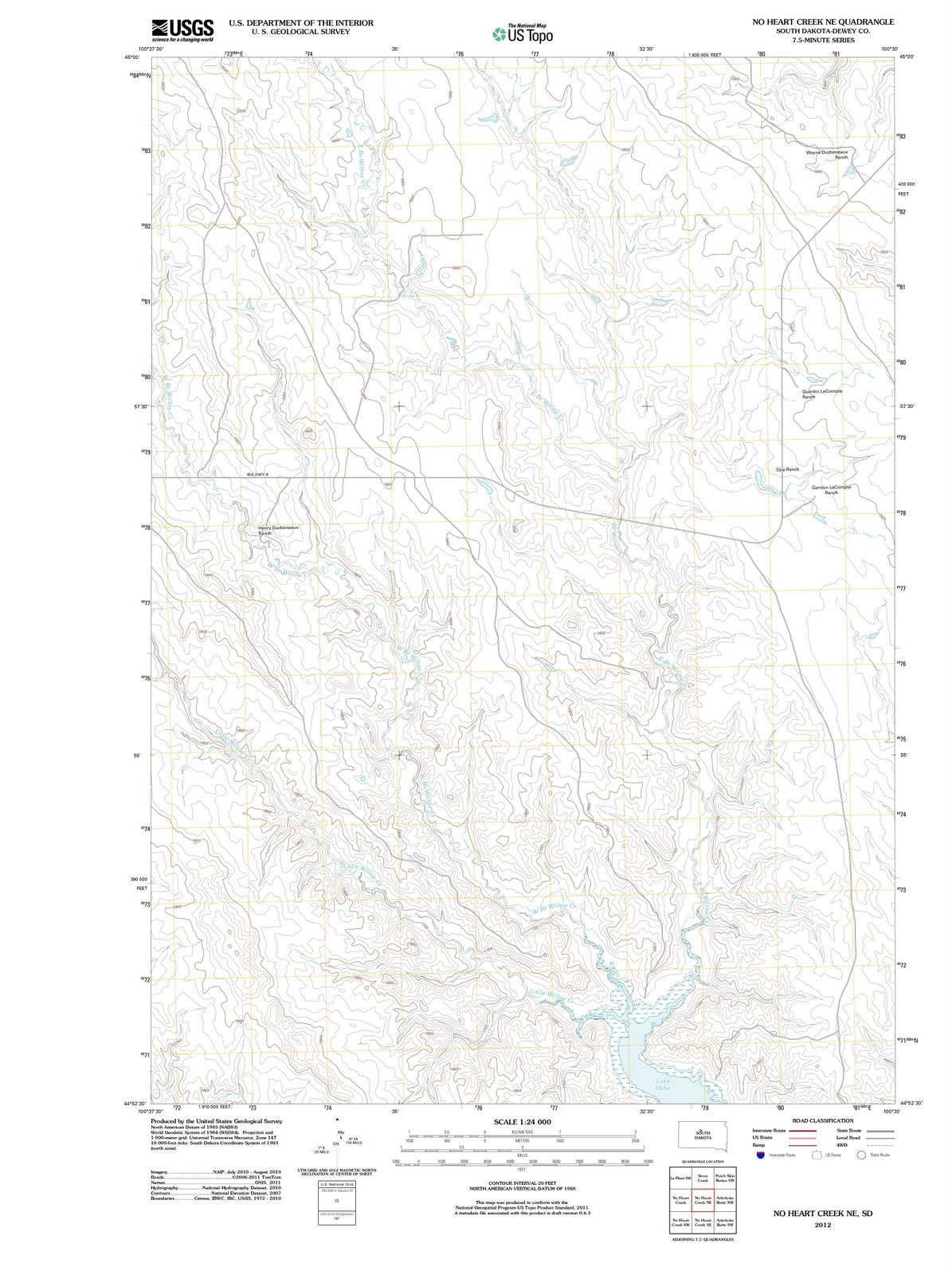 2012 No Heart Creek, SD - South Dakota - USGS Topographic Map