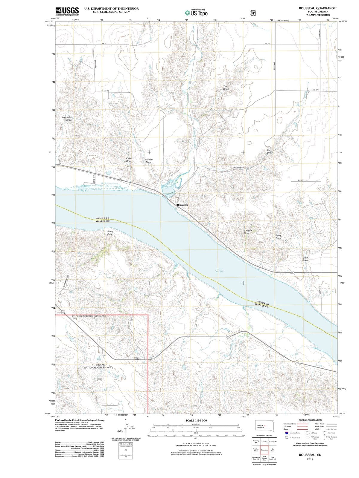 2012 Rousseau, SD - South Dakota - USGS Topographic Map