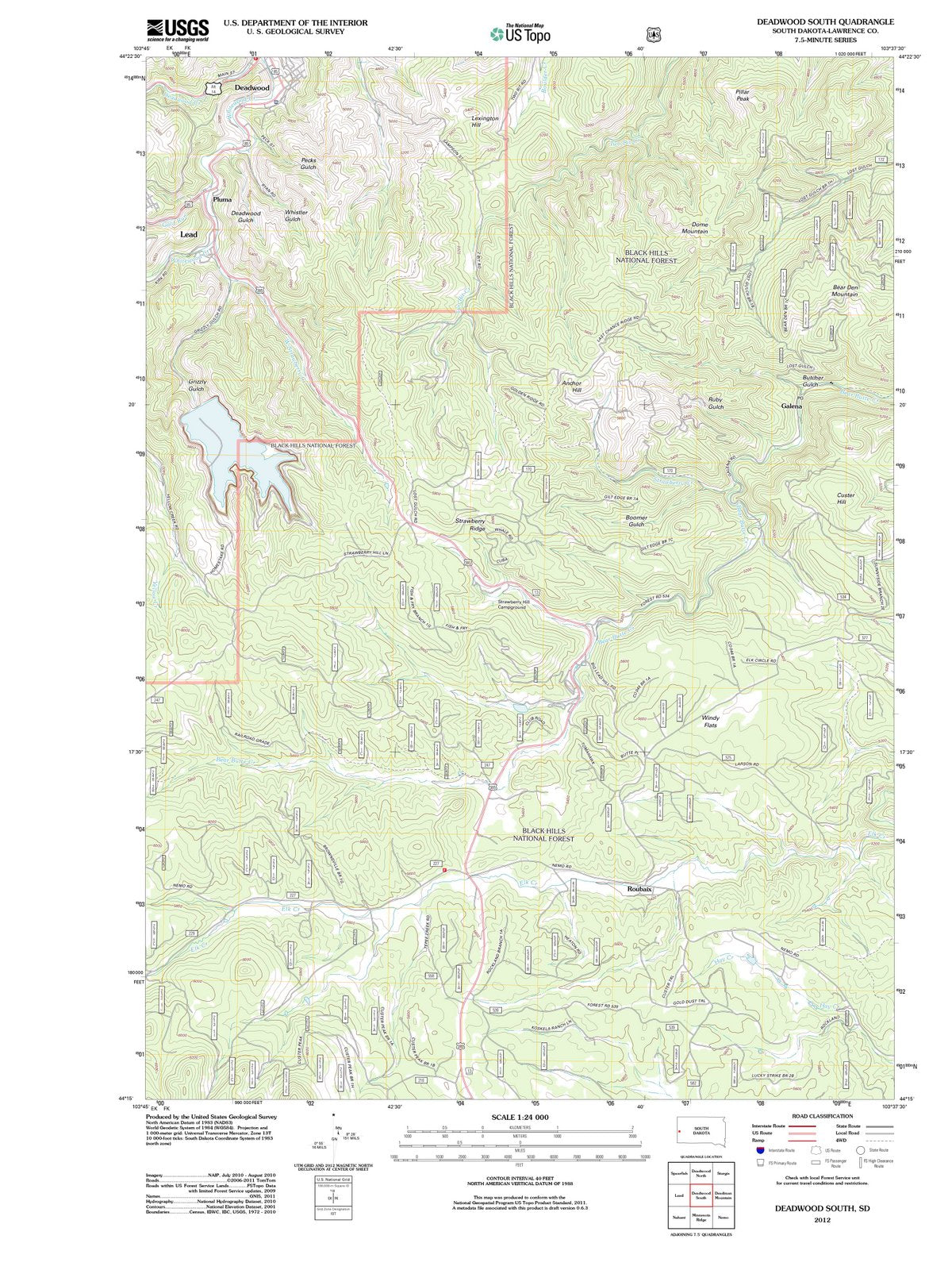 2012 Deadwood South, SD - South Dakota - USGS Topographic Map