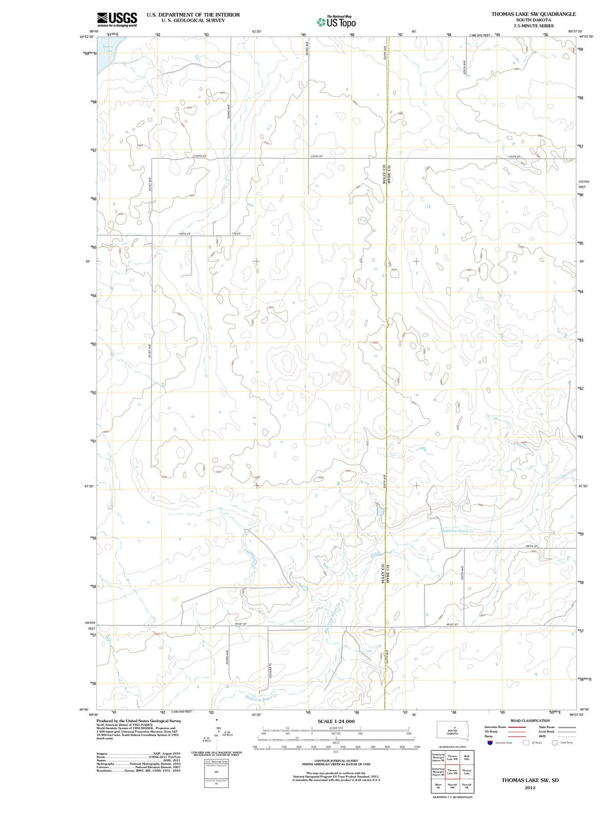 2012 Thomas Lake, SD - South Dakota - USGS Topographic Map v2