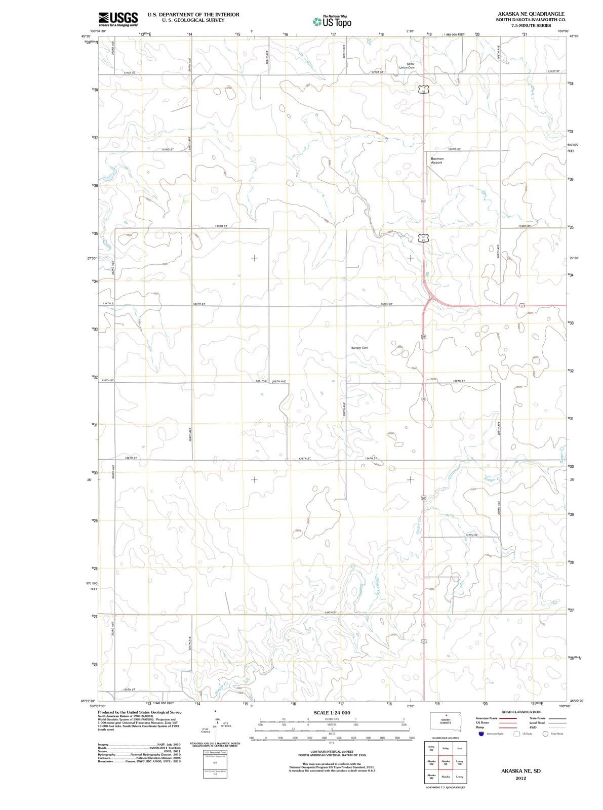 2012 Akaska, SD - South Dakota - USGS Topographic Map v2