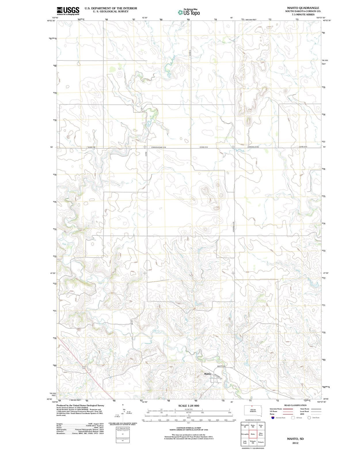 2012 Mahto, SD - South Dakota - USGS Topographic Map