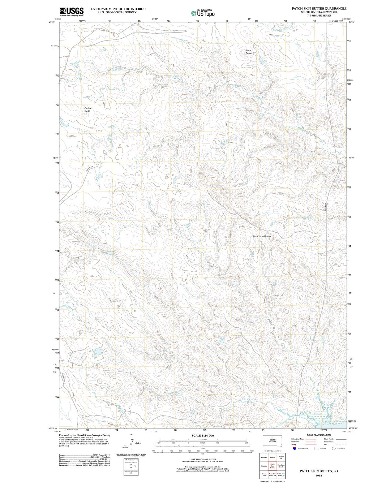 2012 Patch Skin Buttes, SD - South Dakota - USGS Topographic Map